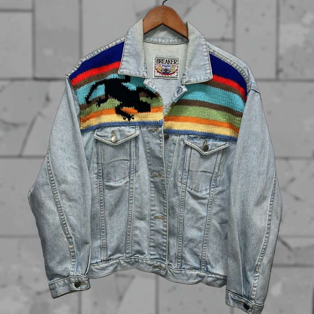 Denime VINTAGE Breaker Jeans Jacket Womens 22” Pit To Pit Blue Denim Large L Size 40" / US 18 - 1 Thumbnail