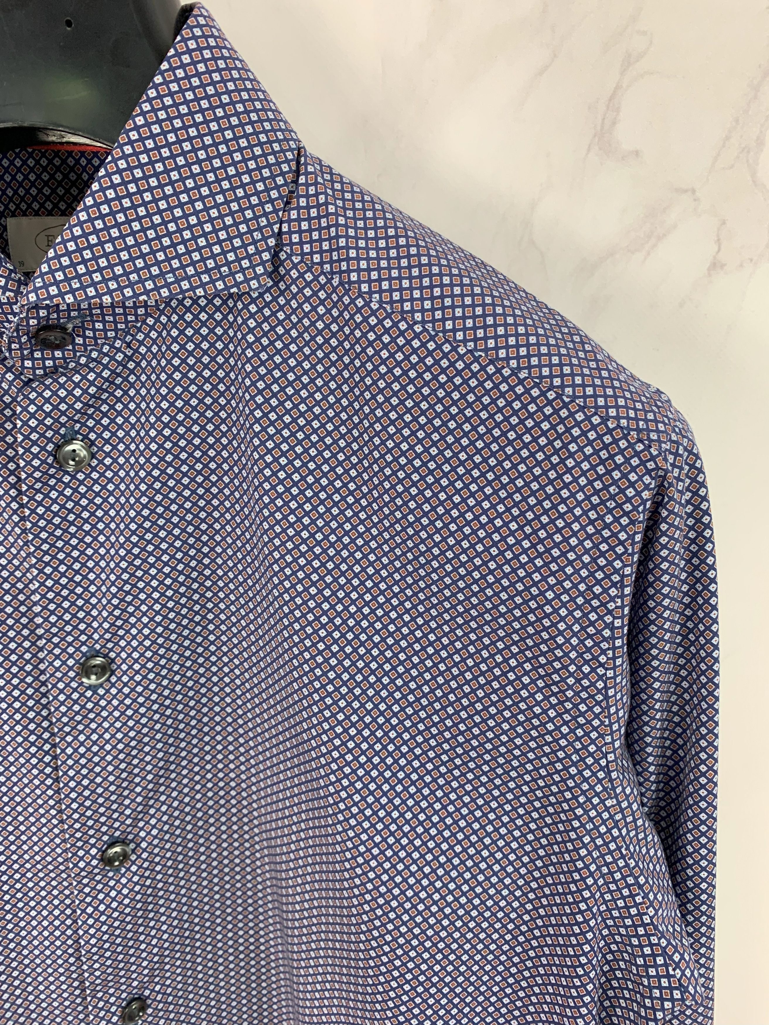 Eton Eton Navy Brighton Cotton Micro Pattern Slim Fit Shirt 39 Size US M / EU 48-50 / 2 - 4 Thumbnail