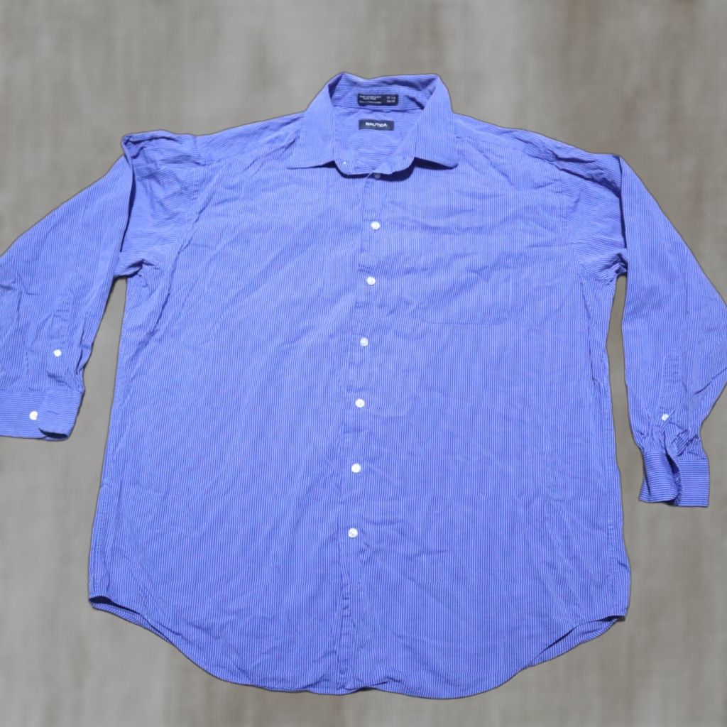 Nautica Nautica Shirt Mens Blue Striped Long Sleeve Button-Up 17.5 34/35 Size US XXL / EU 58 / 5 - 1 Thumbnail