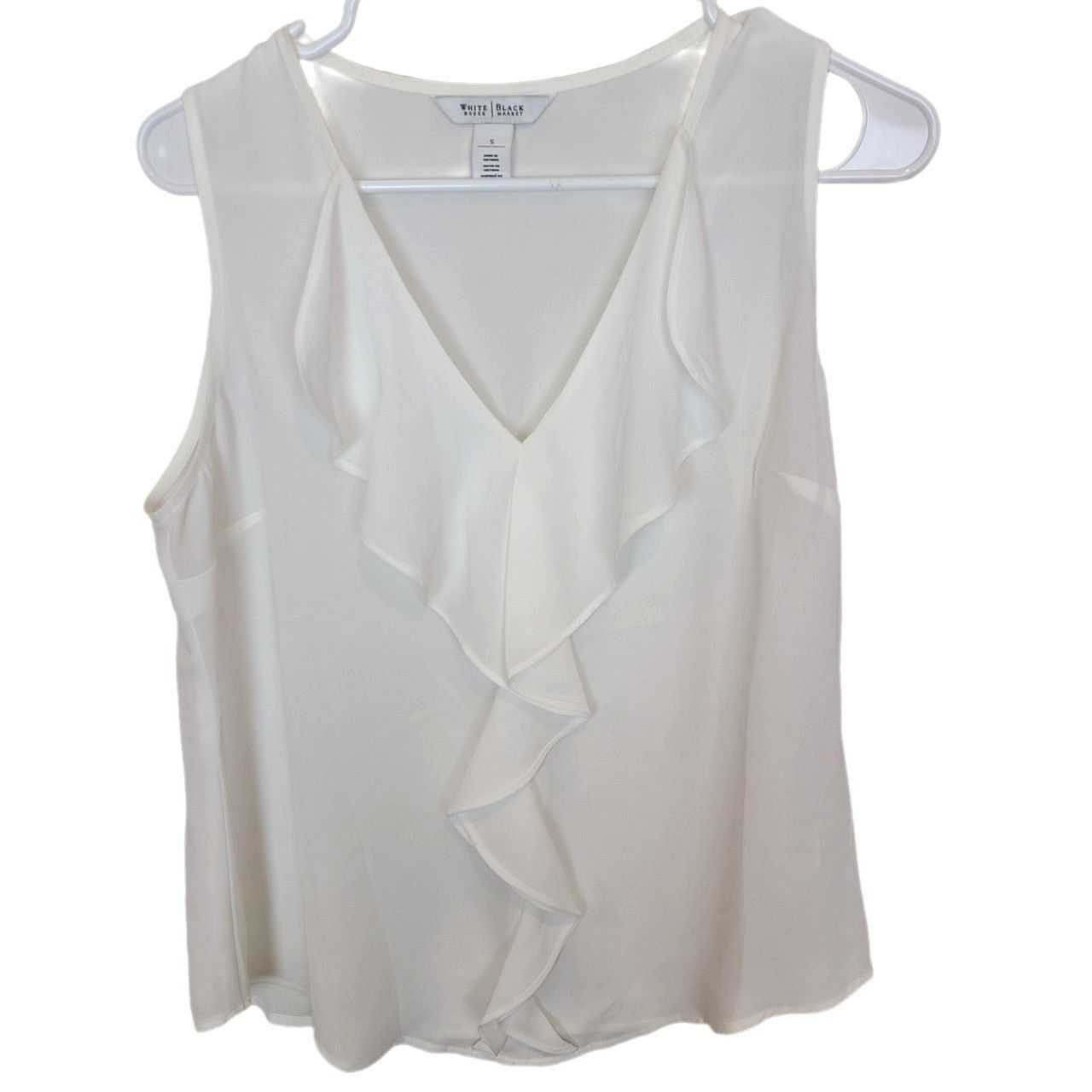 White House Black Market White House Black Market Sheer Ruffle V-Neck Top Sz S Career Size S / US 4 / IT 40 - 1 Thumbnail