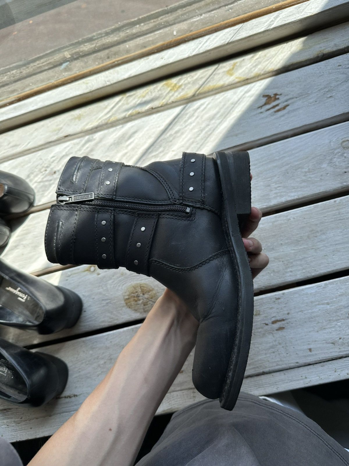Harley Davidson 🚨RARE HARLEY DAVIDSON BLACK BOOTS METAL WITH LOGO IF6WAS9 Size US 7 / IT 37 - 4 Thumbnail