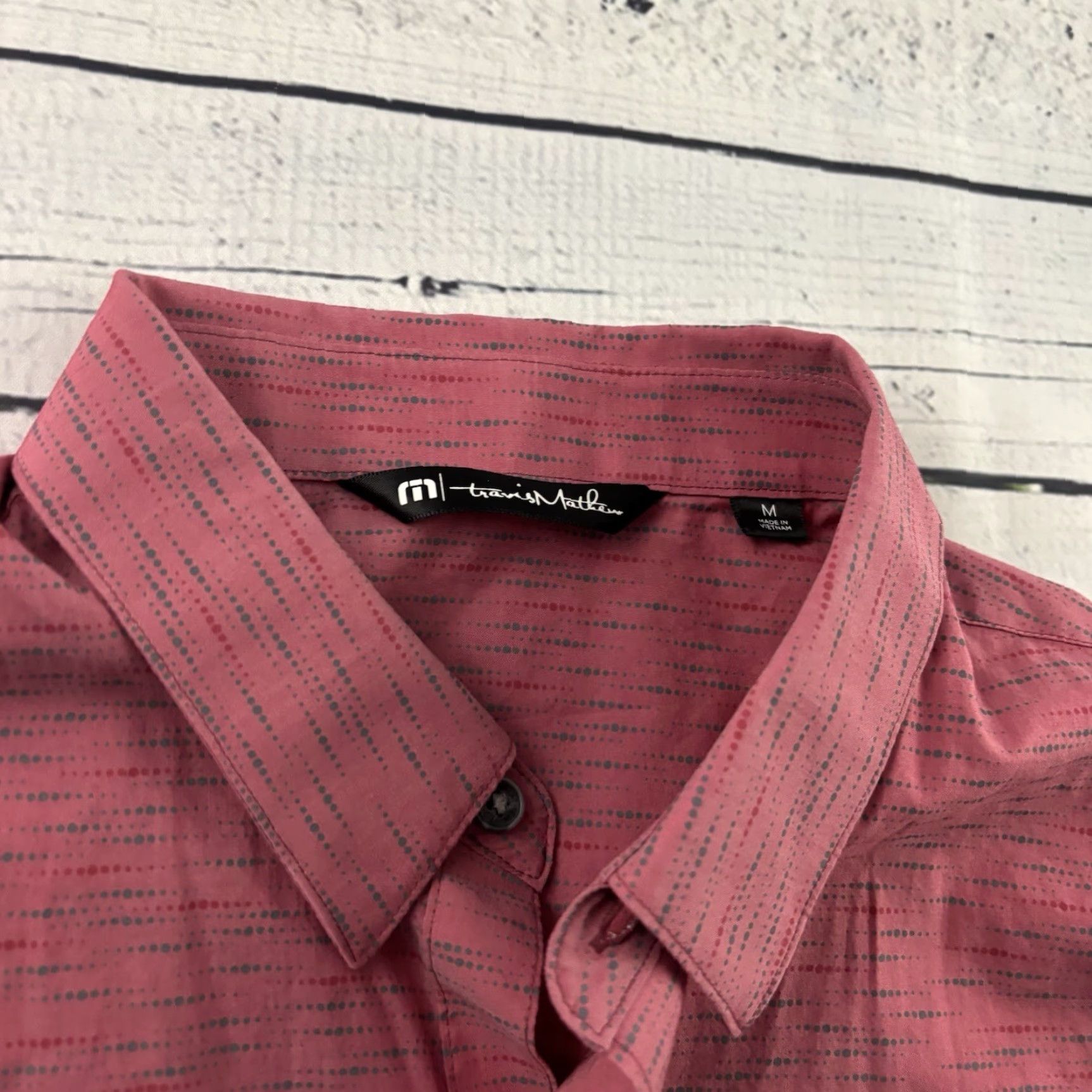 TravisMathew Travis Mathew Shirt Button-Up Short Sleeve Cotton Nylon Mens Medium Pink Size US M / EU 48-50 / 2 - 2 Thumbnail