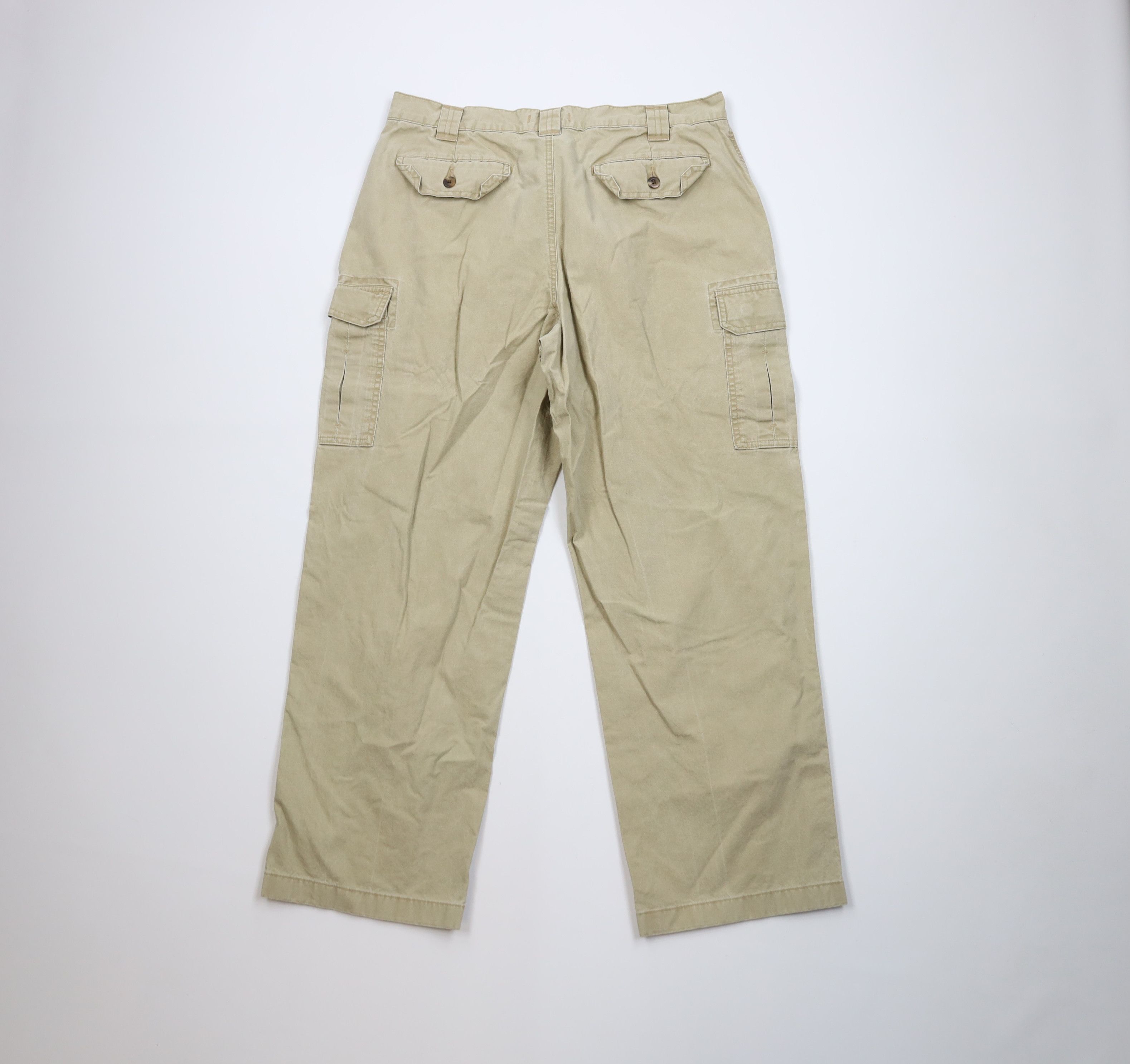 L.L. Bean Vintage 90s LL Bean Wide Leg Cargo Pants Beige Cotton Size US 34 / EU 50 - 9 Thumbnail