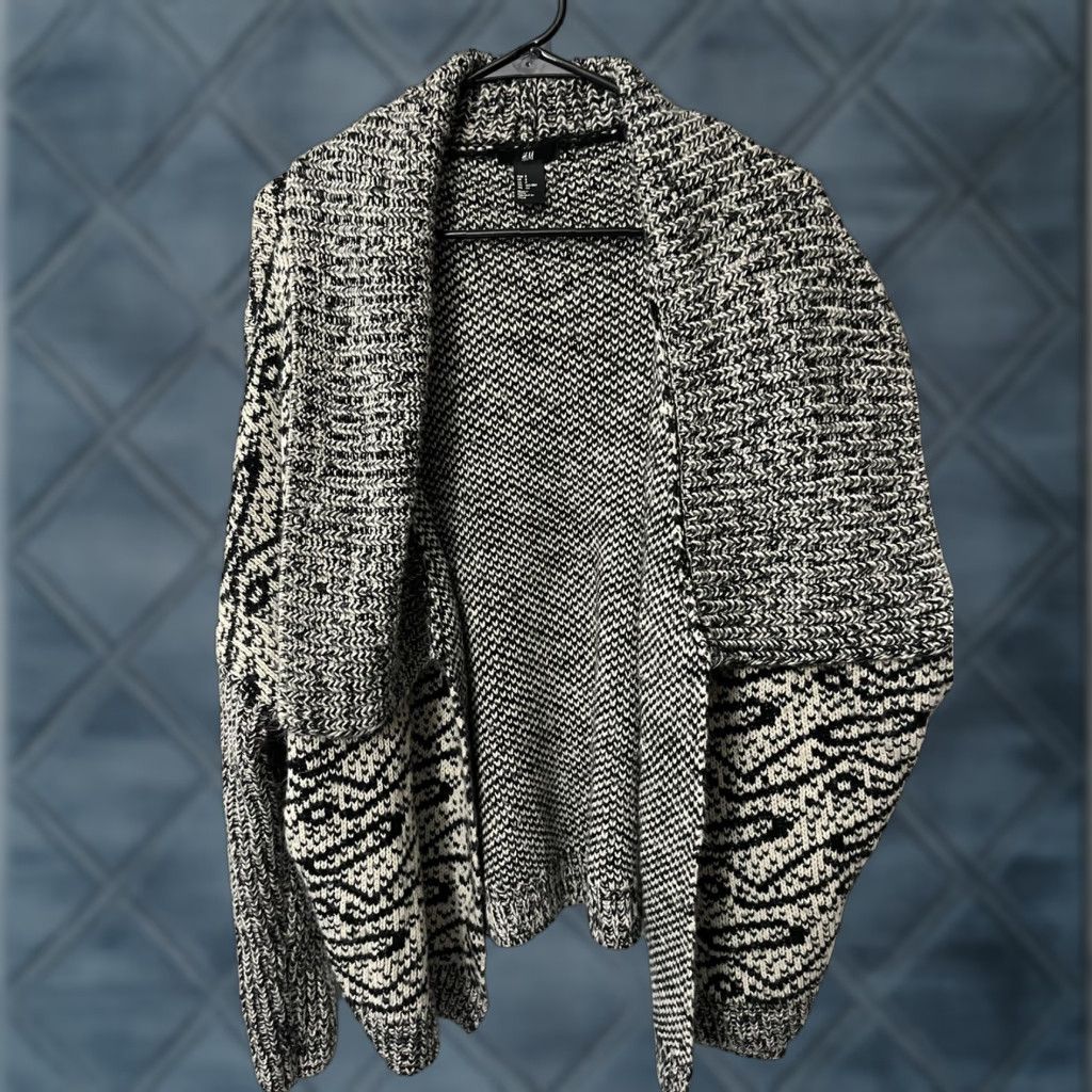 H&M H&M Womens Small Cardigan Sweater Open Front Ribbed Black Oversized Size S / US 4 / IT 40 - 1 Thumbnail