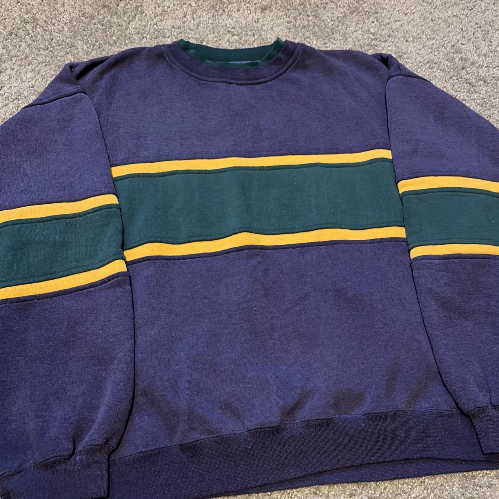Vintage VINTAGE TownCraft Sweatshirt Crewneck XL Navy Blue Green Yellow Stripe 90s Mens Pullover Striped Shirt Size US XL / EU 56 / 4 - 3 Thumbnail