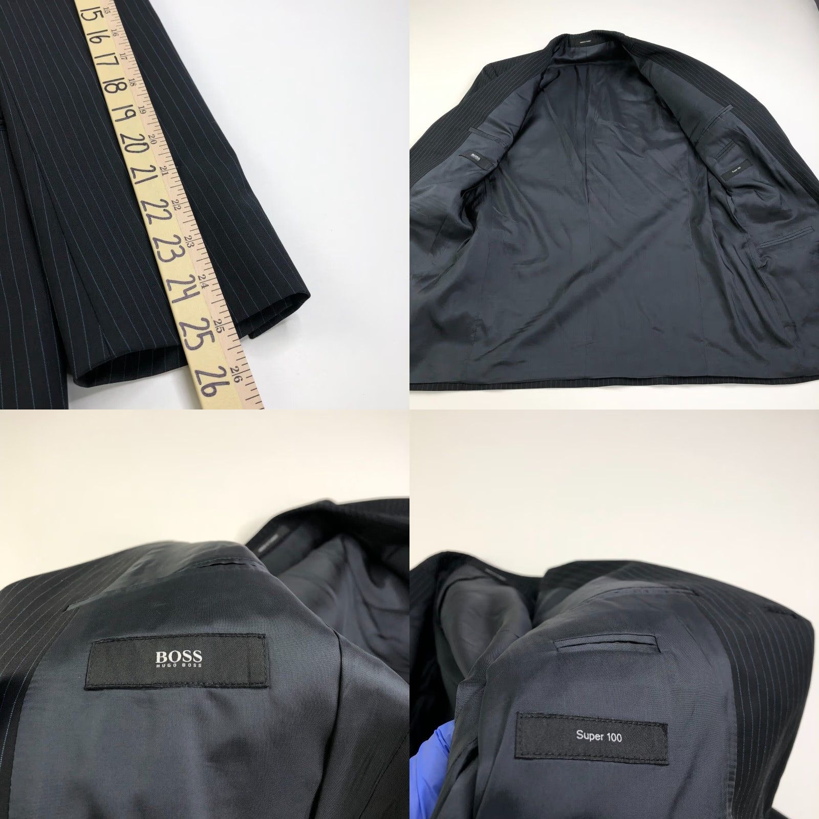Hugo Boss Hugo Boss 38 R Three-Button Sport Suit Coat Jacket Striped Black Wool Men Suit Jacket Size 38R - 8 Thumbnail