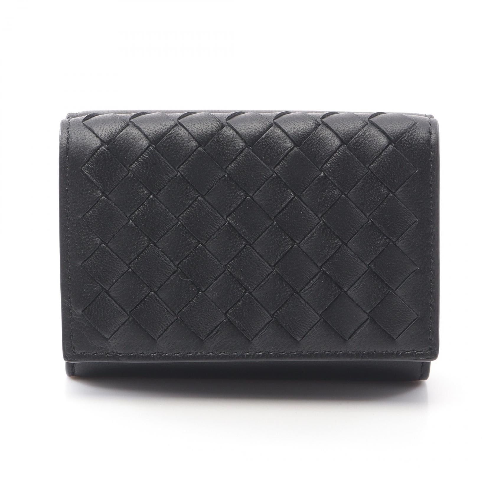 Bottega Veneta Bottega Veneta Intrecciato Trifold Wallet Leather Black Size ONE SIZE - 1 Thumbnail