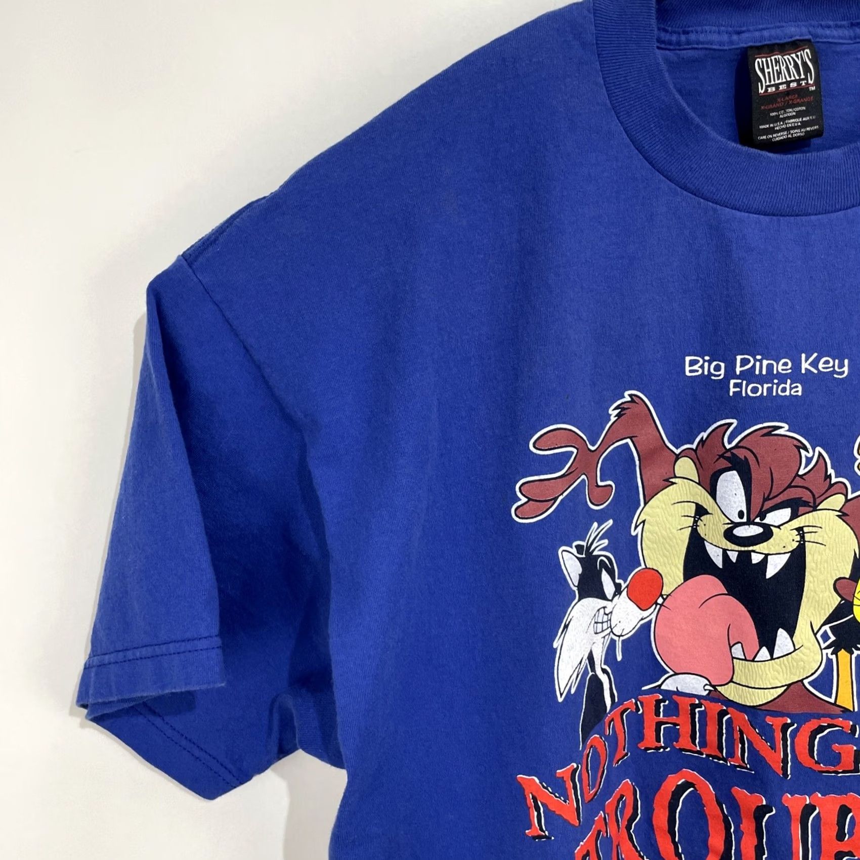 Vintage VINTAGE Looney Tunes T-Shirt Men XL Blue 90s Bugs Bunny Tweety Daffy Shirt Crew Neck Short Sleeve Cartoon Graphic Print Scene Florida LL Size US XL / EU 56 / 4 - 4 Thumbnail