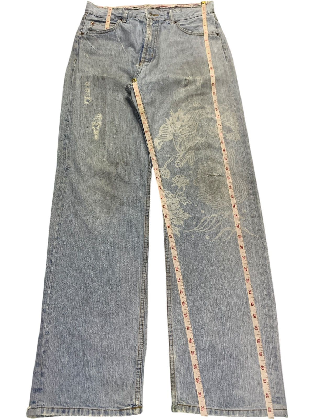 Vintage Japanese Karakuri Mud Wash Printed Baggy Jeans
