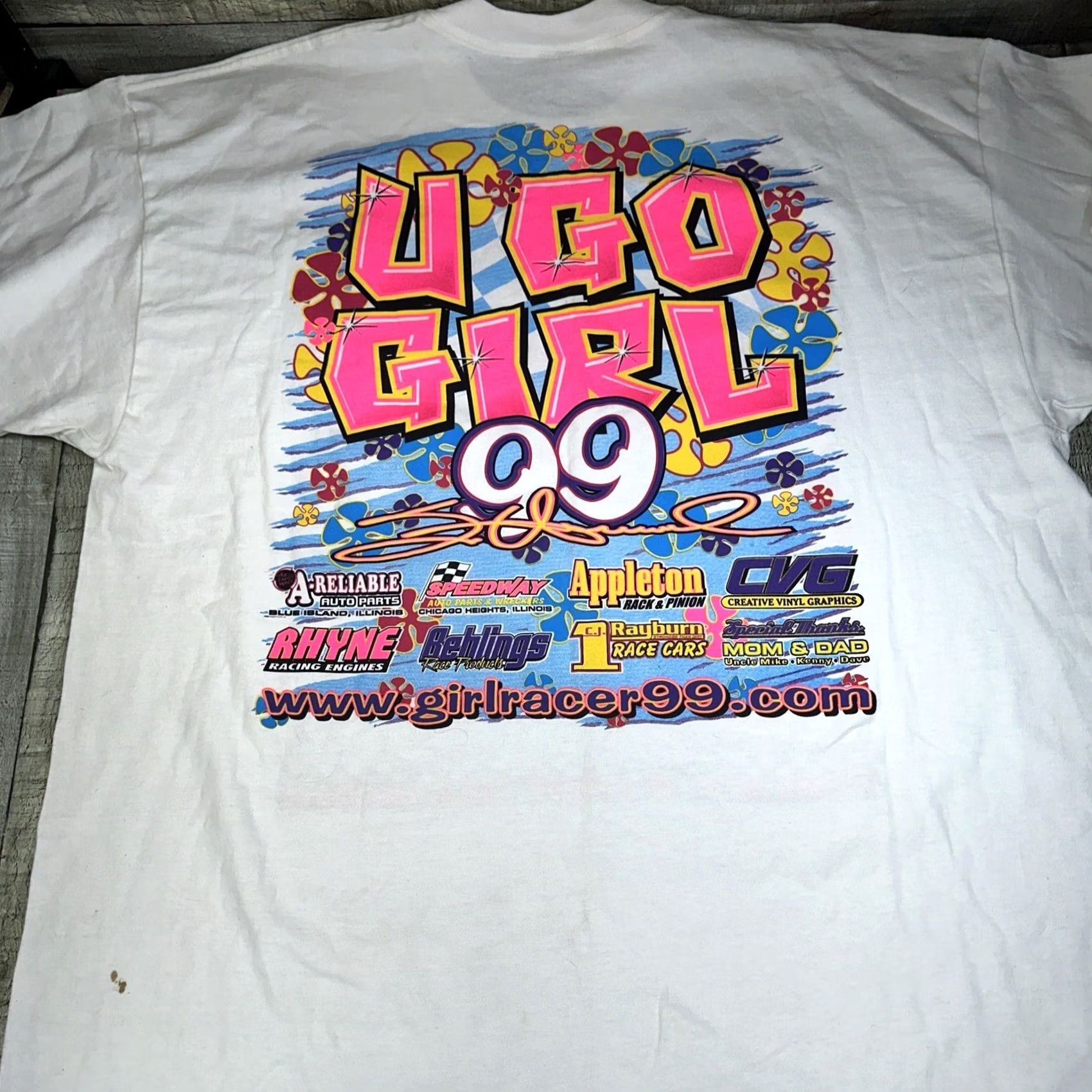 Gildan VINTAGE Nacar Shirt Large Logo Sherri Hecknast Pink 2XL Logo Cars Gildan Mens T-Shirt XXL Pink u Go Girl Size US XXL / EU 58 / 5 - 4 Thumbnail