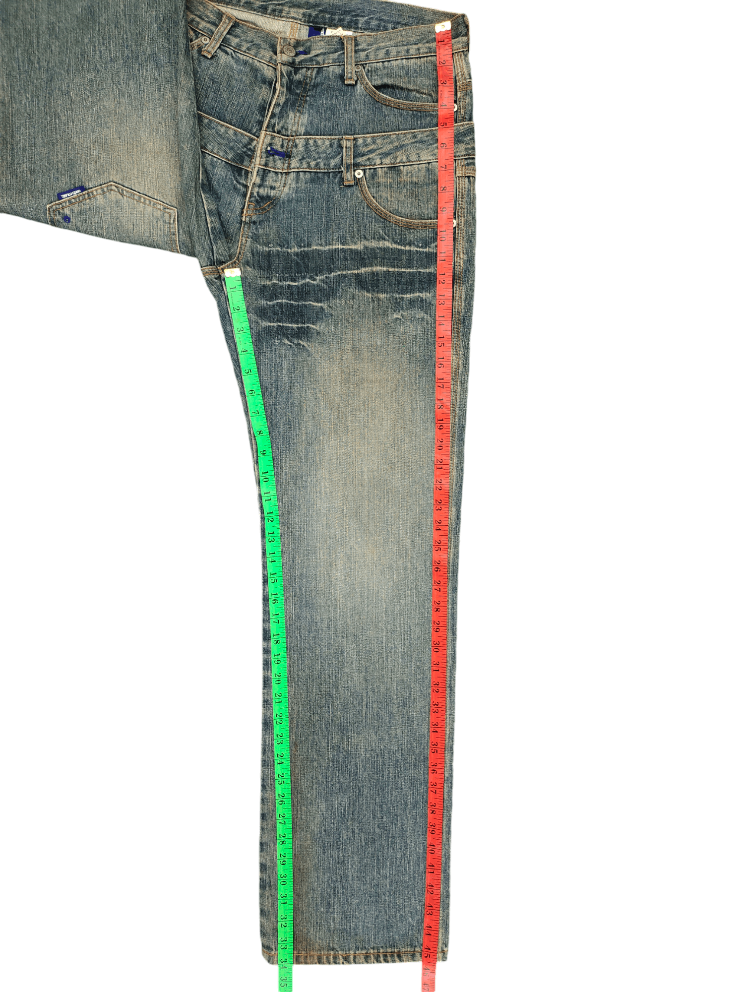 Japanese Brand Baggy Jeans Earth Music Double Waist Denim Wide Leg Y2k Jnco Size US 33 - 9 Thumbnail