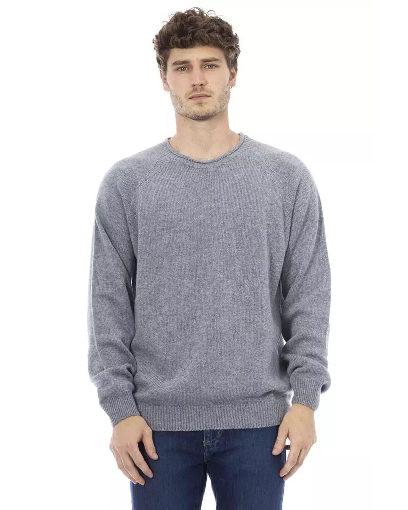 image of Alpha Studio Viscose Crewneck Sweater With Long Sleeves in Light Blue, Men's (Size 2XL)