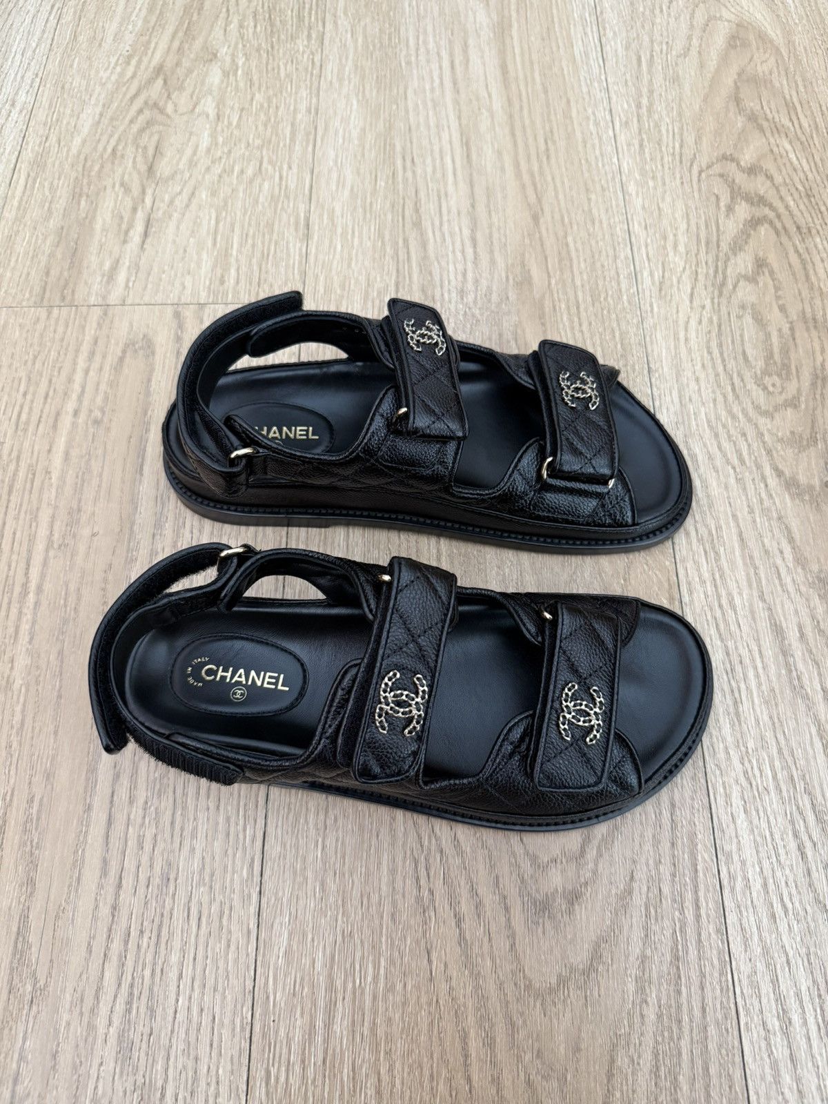 Chanel Chanel Black Caviar Logo Sandals Sz.37,5 Size US 7.5 / IT 37.5 - 3 Thumbnail