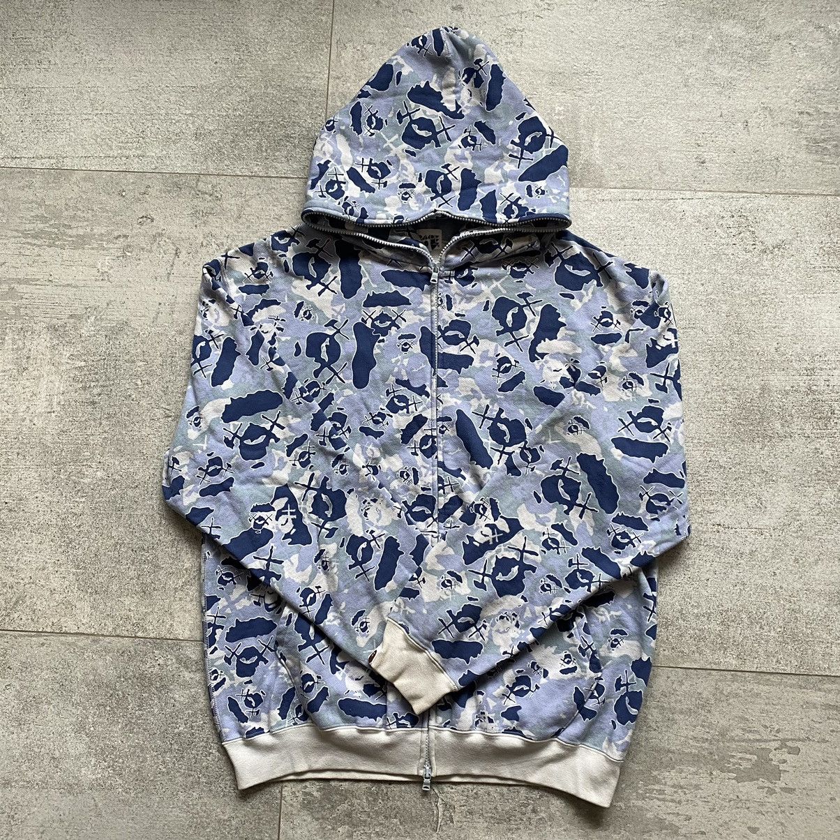 image of Bape x Kaws Full Zip Hoodie in Blue, Men's (Size Large)