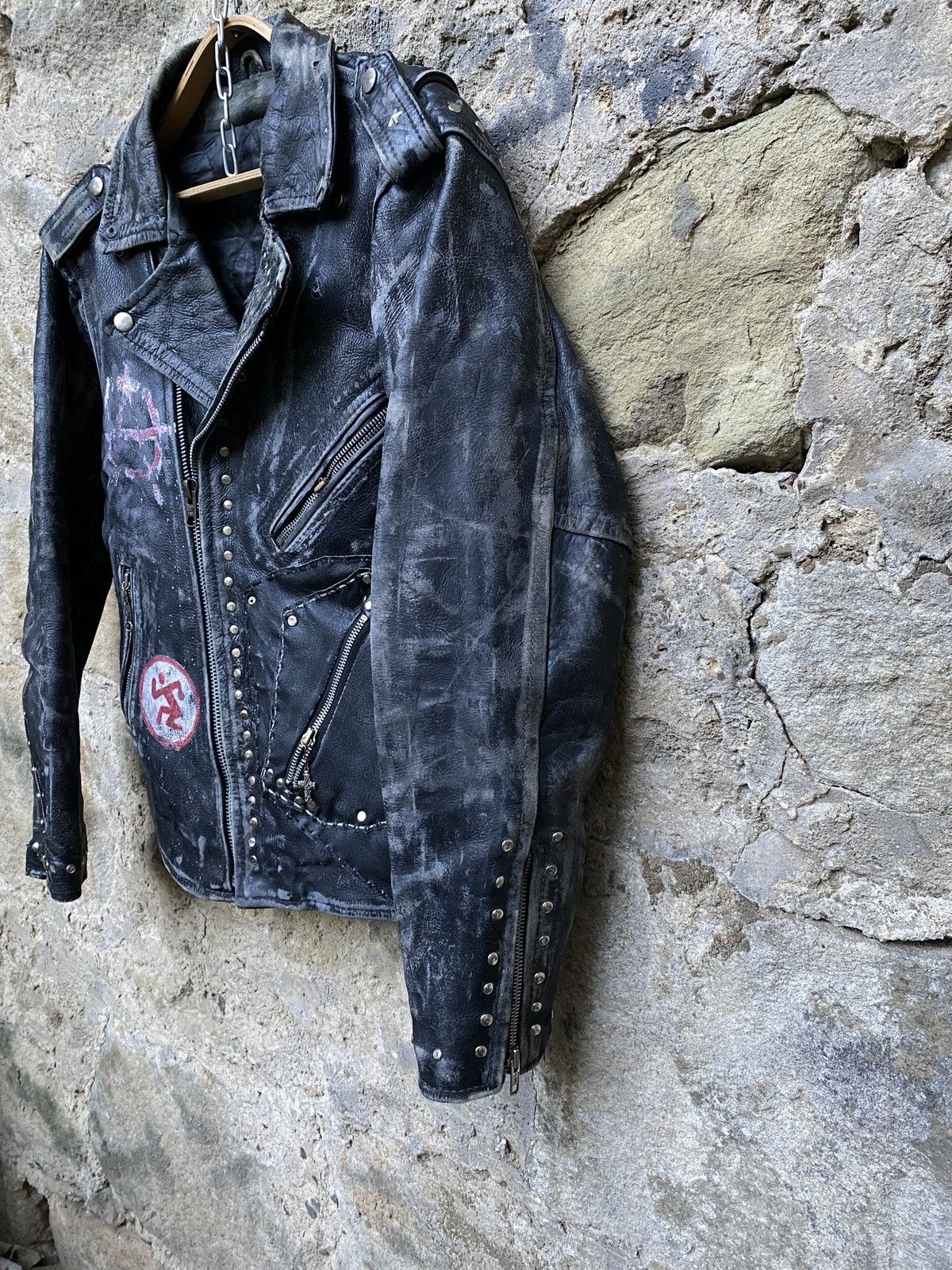 Vintage Unique 80s D Pocket Studded Custom Punk Leather Biker Jacket Size US M / EU 48-50 / 2 - 7 Thumbnail