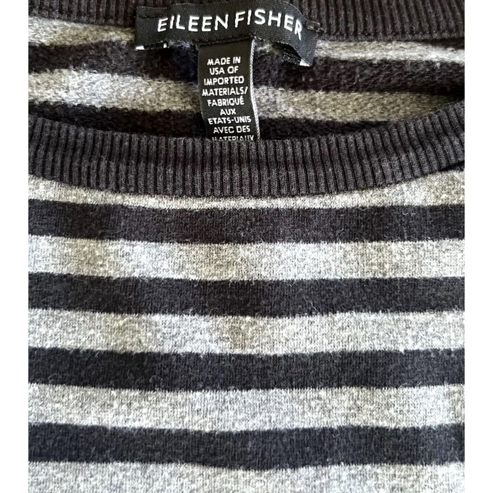 Eileen Fisher Eileen Fisher Striped Long Sleeve Top S Gray Black Boxy Minimalist Organic Style Shirt Womens Pullover Crewneck Knit Stretch - Size S / US 4 / IT 40 - 3 Thumbnail