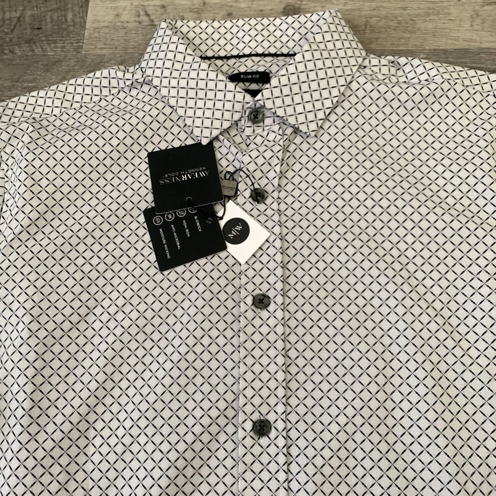 Kenneth Cole Awearness Kenneth Cole Performance Short Men Medium Slim Fit Wicking No Iron NEW Shirt Black Mens Size US 31 - 7 Thumbnail