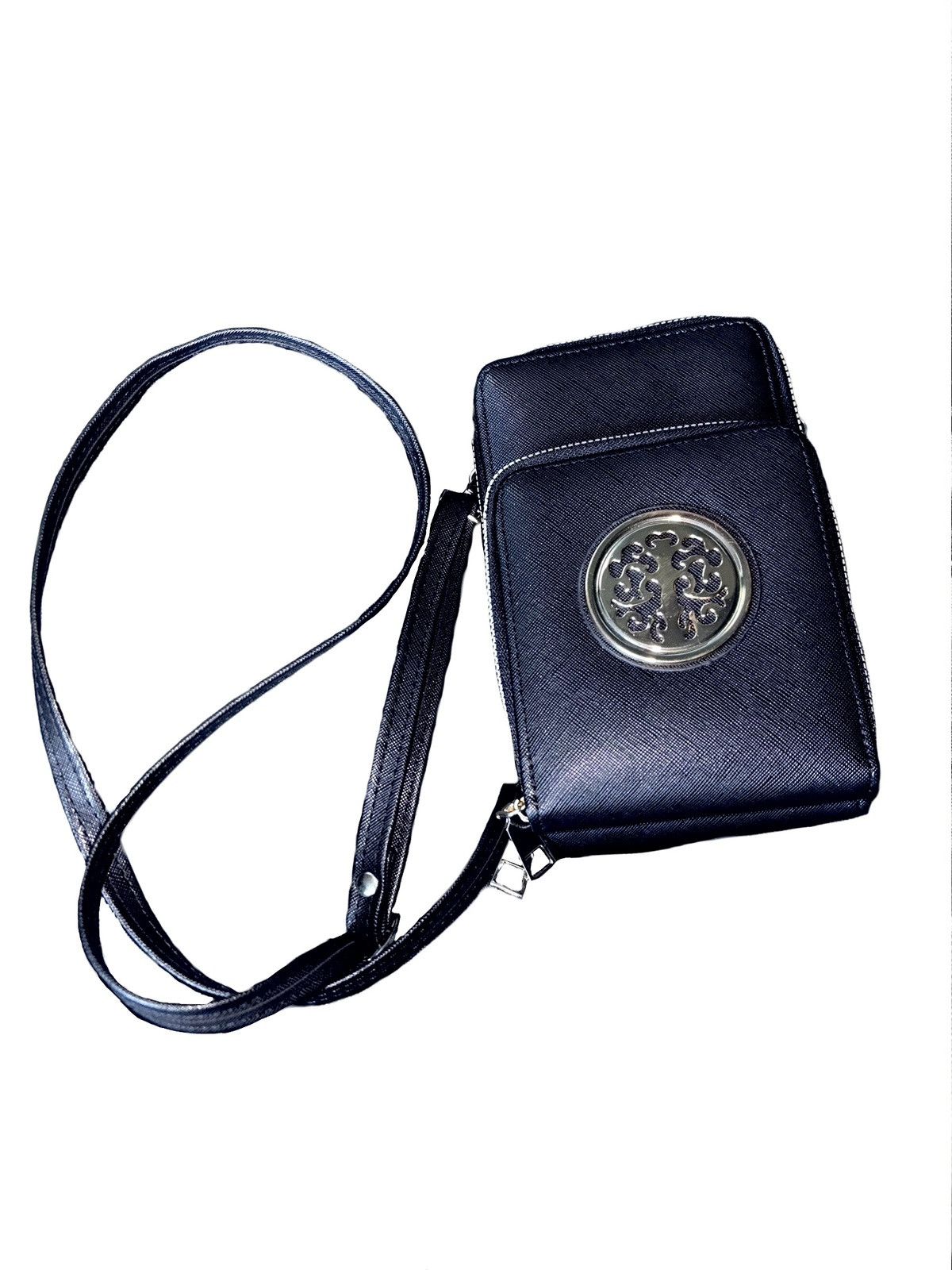 H&M Black Faux Leather Triple-Zip Crossbody Purse Gold Zip H&M Size ONE SIZE - 4 Thumbnail