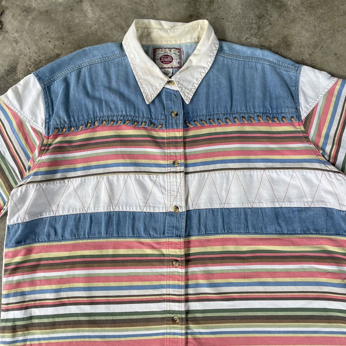 Japanese Brand × Vintage 🔥Sick🔥Vintage Forelli Multicolour Sashiko Buttons Shirts Size US XXL / EU 58 / 5 - 2 Thumbnail