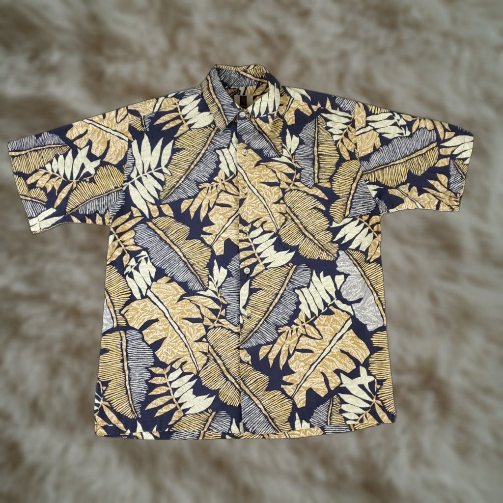 Tori Richard Tori Richard Shirt Mens Large Blue Beige Leaf Print Button Up Short Sleeve Size US L / EU 52-54 / 3 - 1 Thumbnail