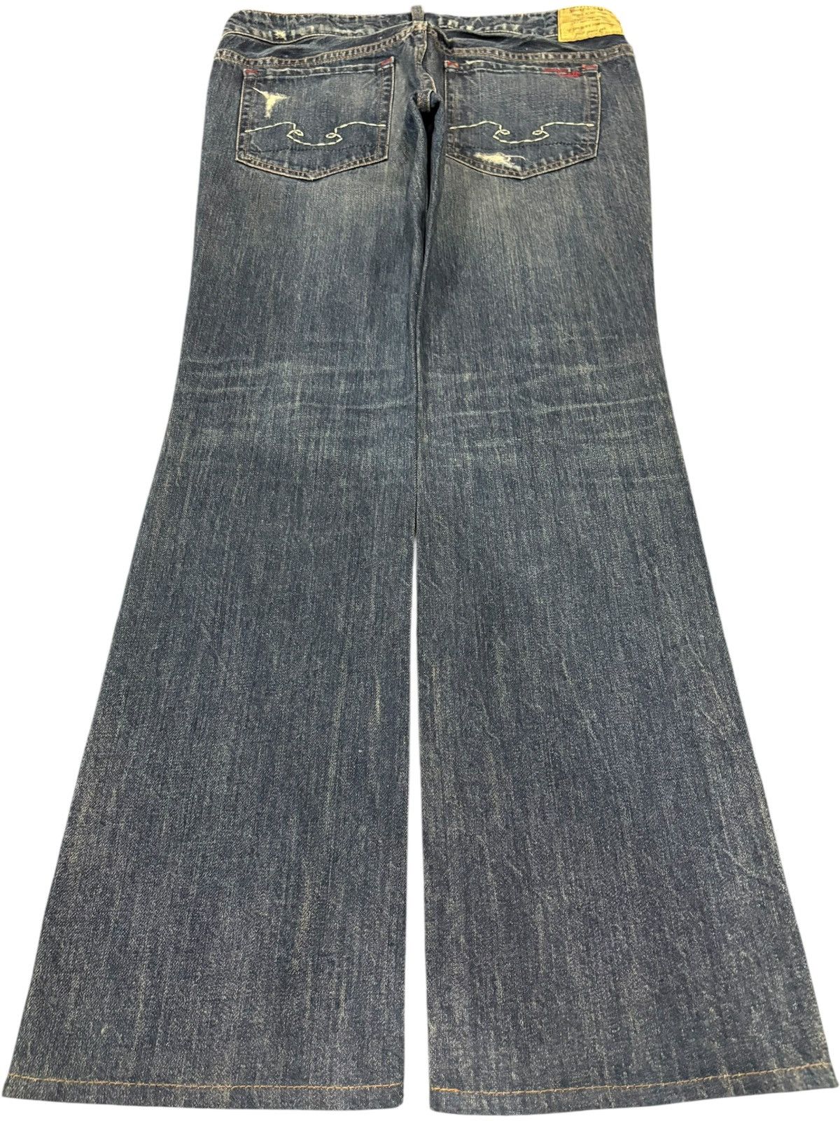 Japanese Brand Vintage Blue Cult Distressed Flare Low Rise Jeans Size 31" - 2 Thumbnail