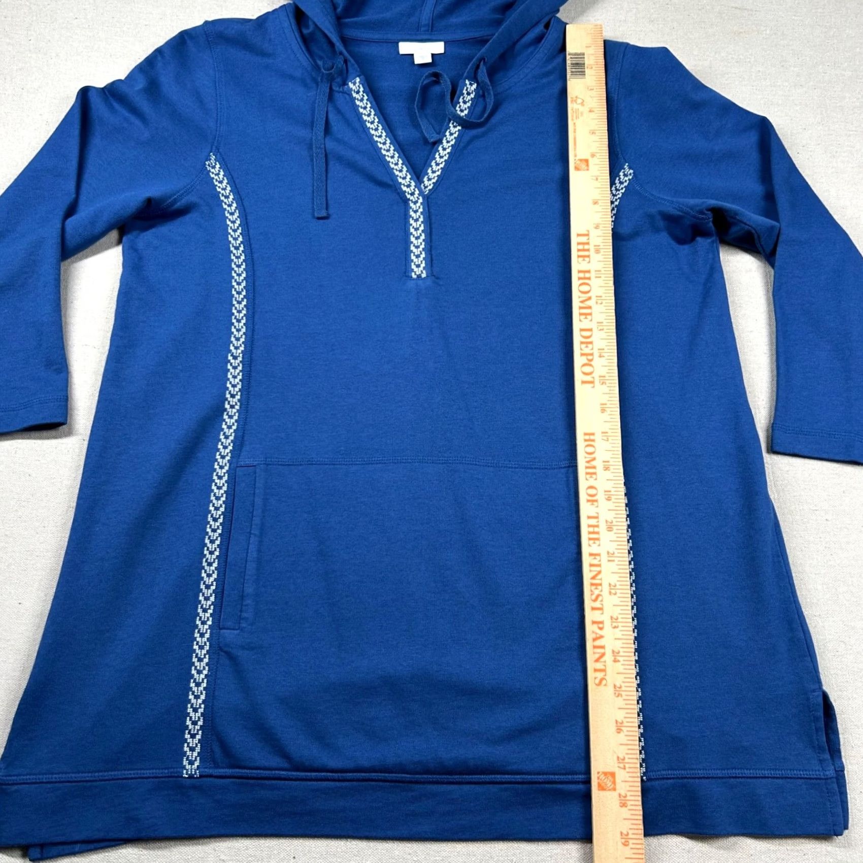 J. Jill J Jill Fit Hoodie Womens M 3/4 Sleeve Navy Drawstring Bohemian Embroidery Blue Shirt Hoodie Womens M Navy Bohemian Embroidery J. Jill Size M / US 6-8 / IT 42-44 - 7 Thumbnail