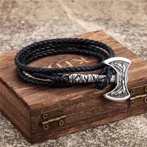 Jewelry × Vintage Raven Battle Axe Multilayer Leather Bracelet Size ONE SIZE - 1 Thumbnail