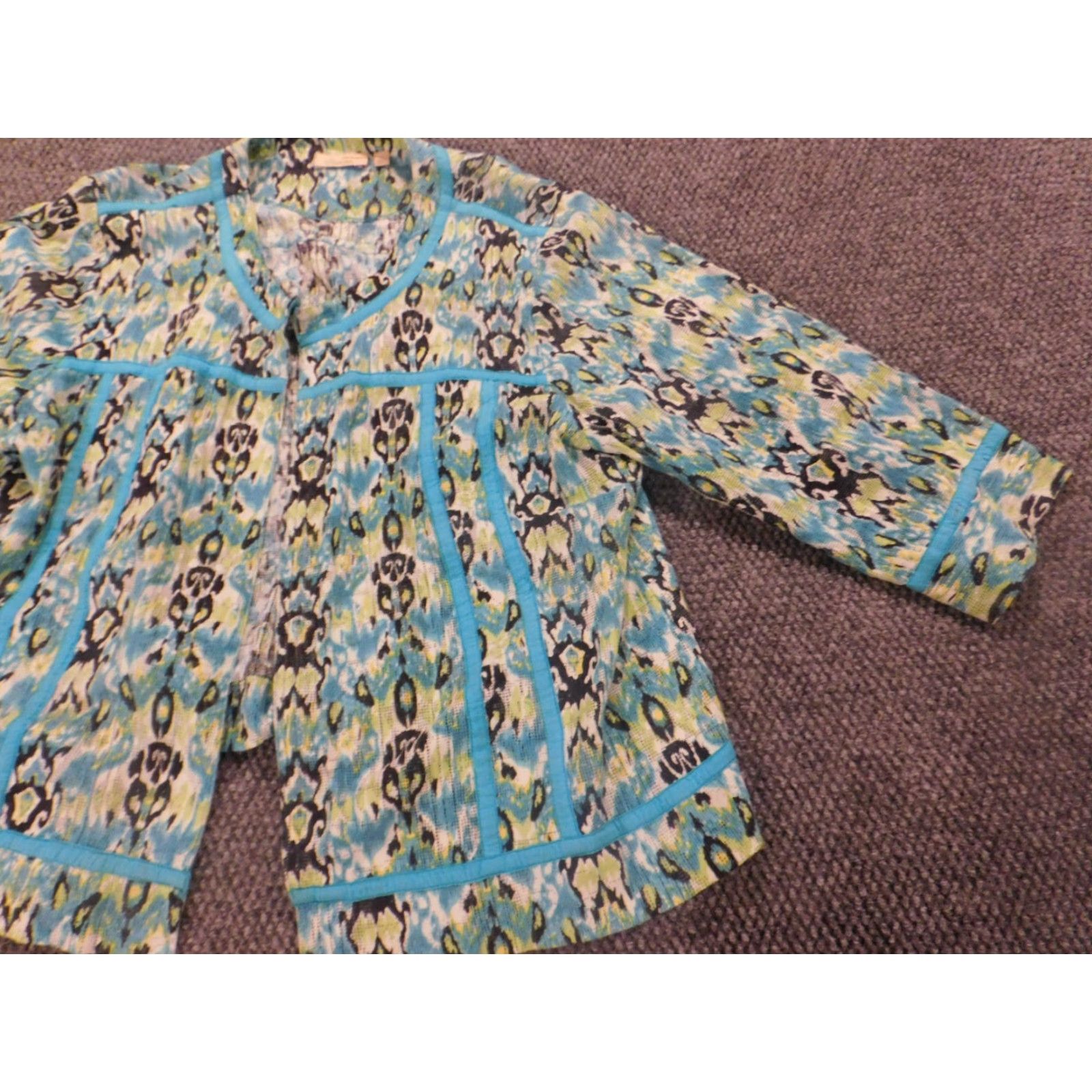 Vintage Choices Womens Blouse XL Blue Striped Round Neck Long Sleeve Cotton Rayon Stretch Hook Casual Regular Ruffle Size XL / US 12-14 / IT 48-50 - 3 Thumbnail