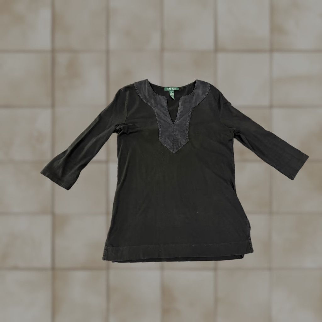Ralph Lauren Lauren Ralph Lauren Tunic Top Womens Medium Black Long Sleeve V Neck Stretch Blouse Size M / US 6-8 / IT 42-44 - 1 Thumbnail