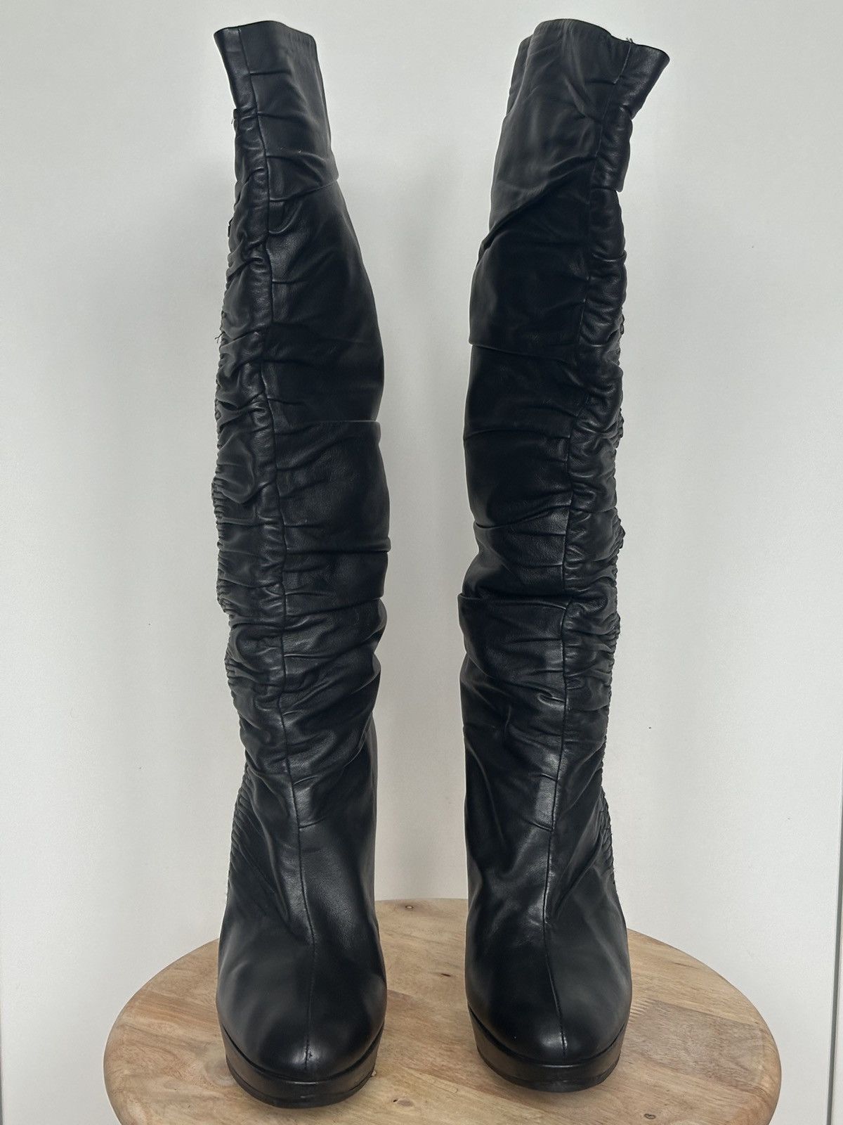 Designer × Dior DIOR BLACK LEATHER HERMITAGE SLOUCH GAUFFRE BOOTS Size US 9 / IT 39 - 5 Thumbnail