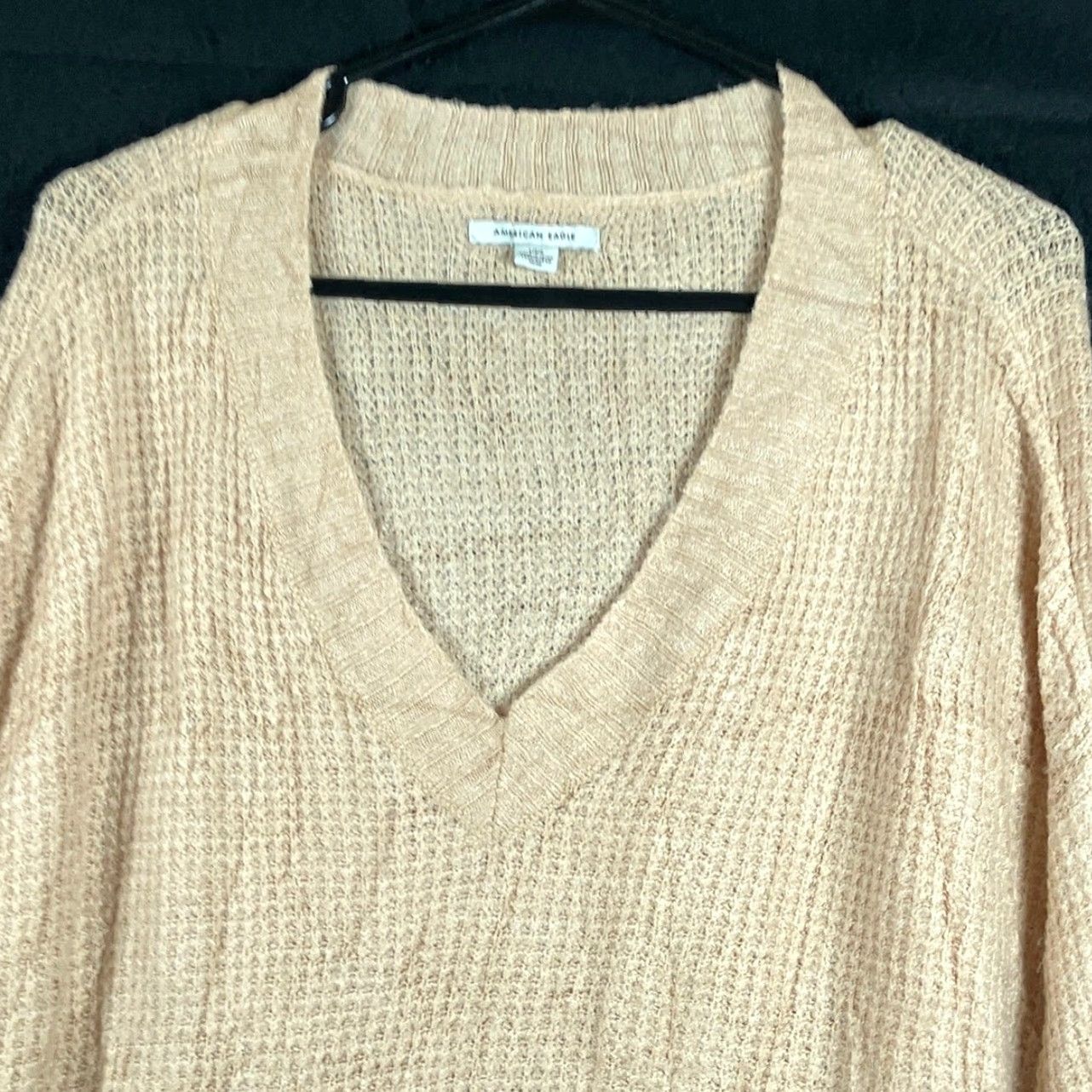 American Eagle Outfitters American Eagle Womens Sweater Beige V Neck Oversized Knit Large Size L Block Description: Pullover, Solid, Long Sleeve, Regular Fit Size L / US 10 / IT 46 - 2 Thumbnail