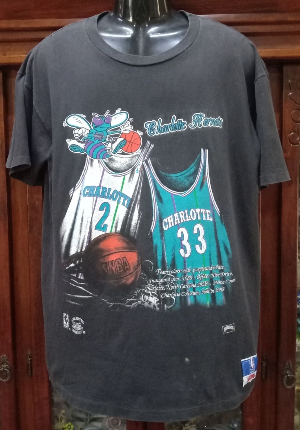 NBA Vintage 90s NBA Charlotte Hornets T-shirt Size US L / EU 52-54 / 3 - 1 Thumbnail