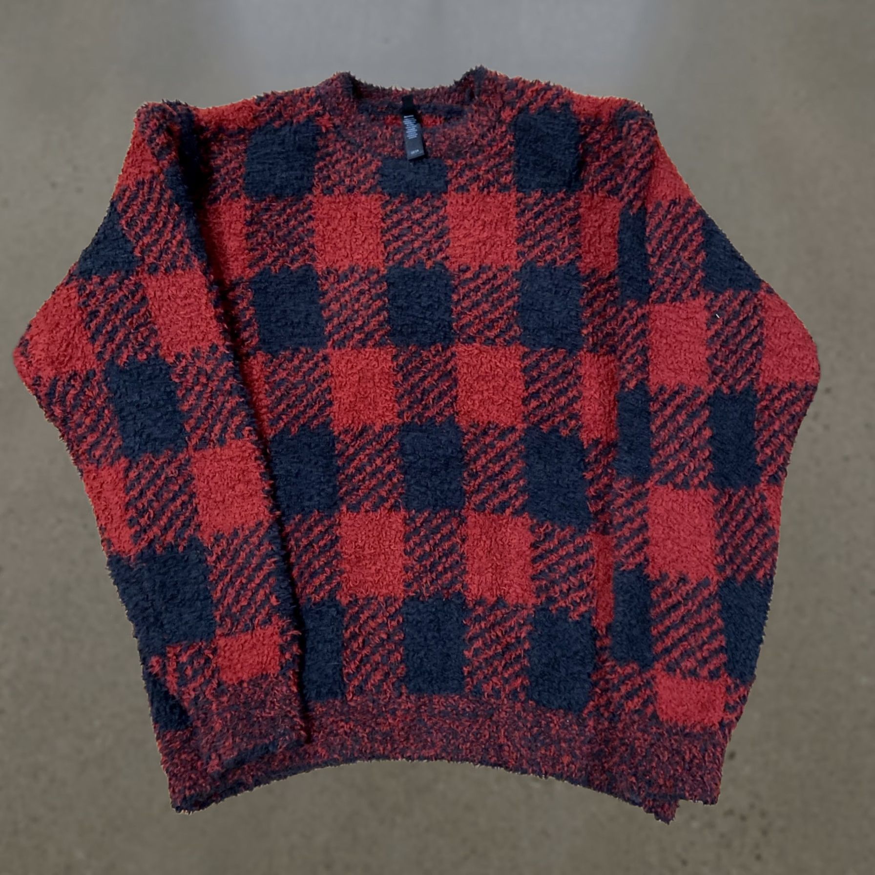 SKIMS Skims Cozy Knit Hoodie Sweatshirt Womens L/XL Red/Black Check Hooded Pullover Dolman Sleeve Knit Pocket Regular Pattern Classic Colorful Designer - Size L / US 10 / IT 46 - 1 Thumbnail