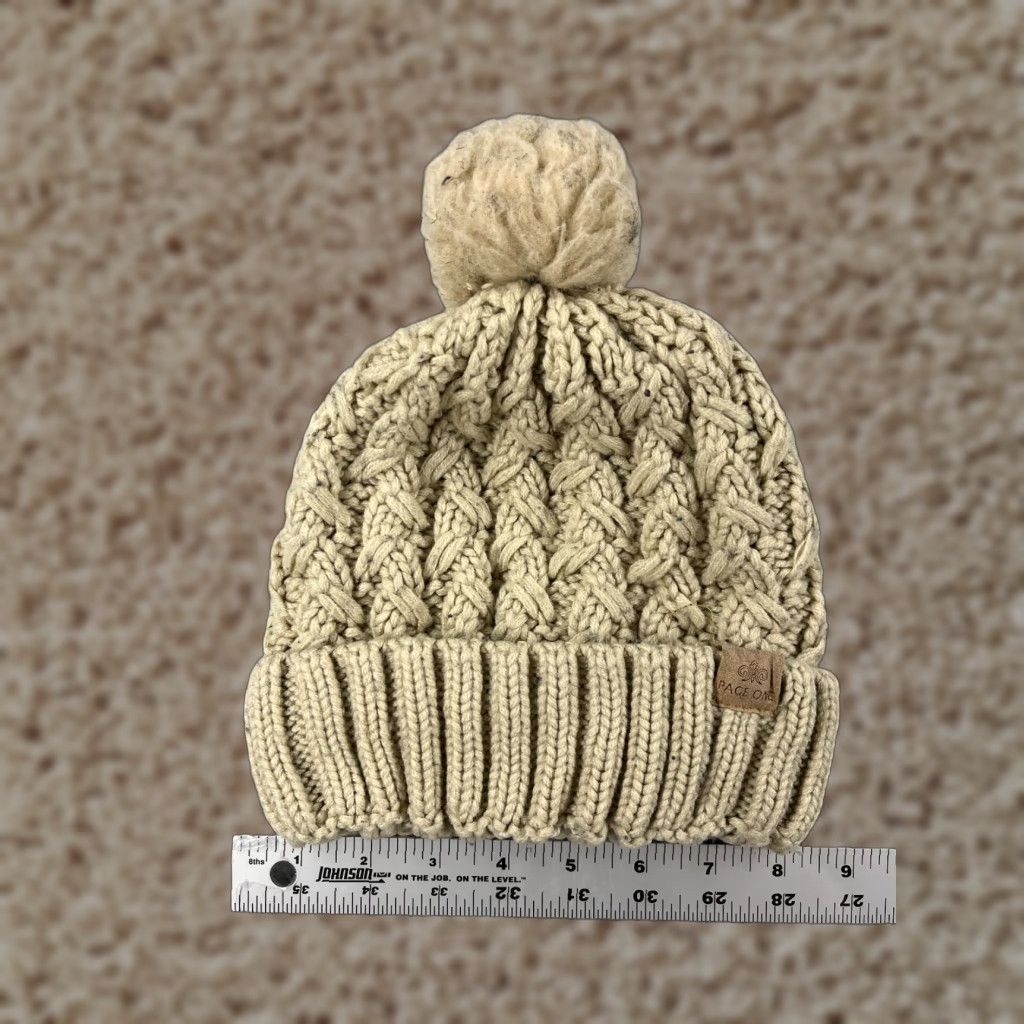Vintage Page One Beanie Toque Hat Womens One Size Beige 100% Acrylic Lined Knit Ski Pom Size ONE SIZE - 1 Thumbnail