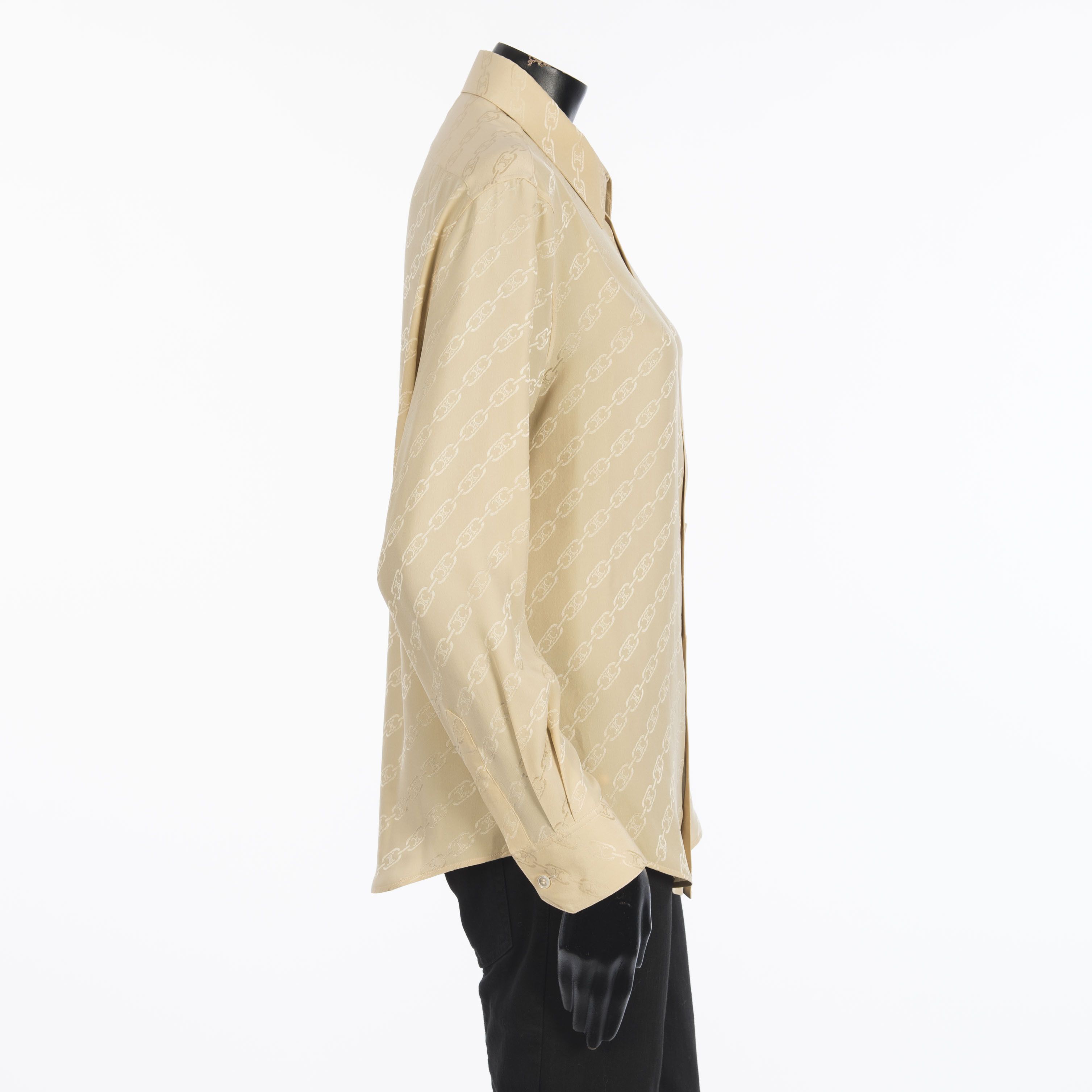 Celine Blouse In Beige Silk " Triomphe Chain" Jacquard Size M / US 6-8 / IT 42-44 - 7 Thumbnail