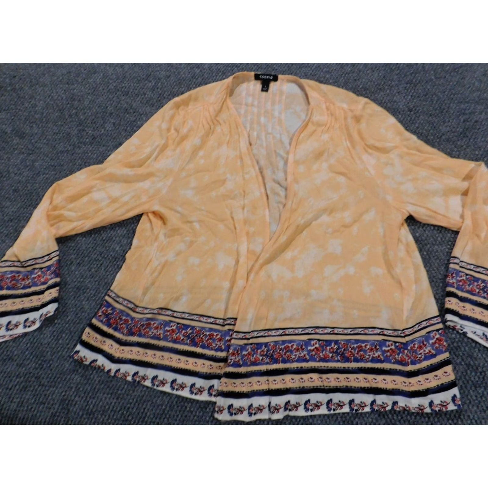 Torrid Torrid Blouse 1X Orange Kimono Blouse Women's Plus Shirt Long Sleeve Open Cardigan Casual Rayon Striped Buttoned Open Kimono Size XL / US 12-14 / IT 48-50 - 4 Thumbnail