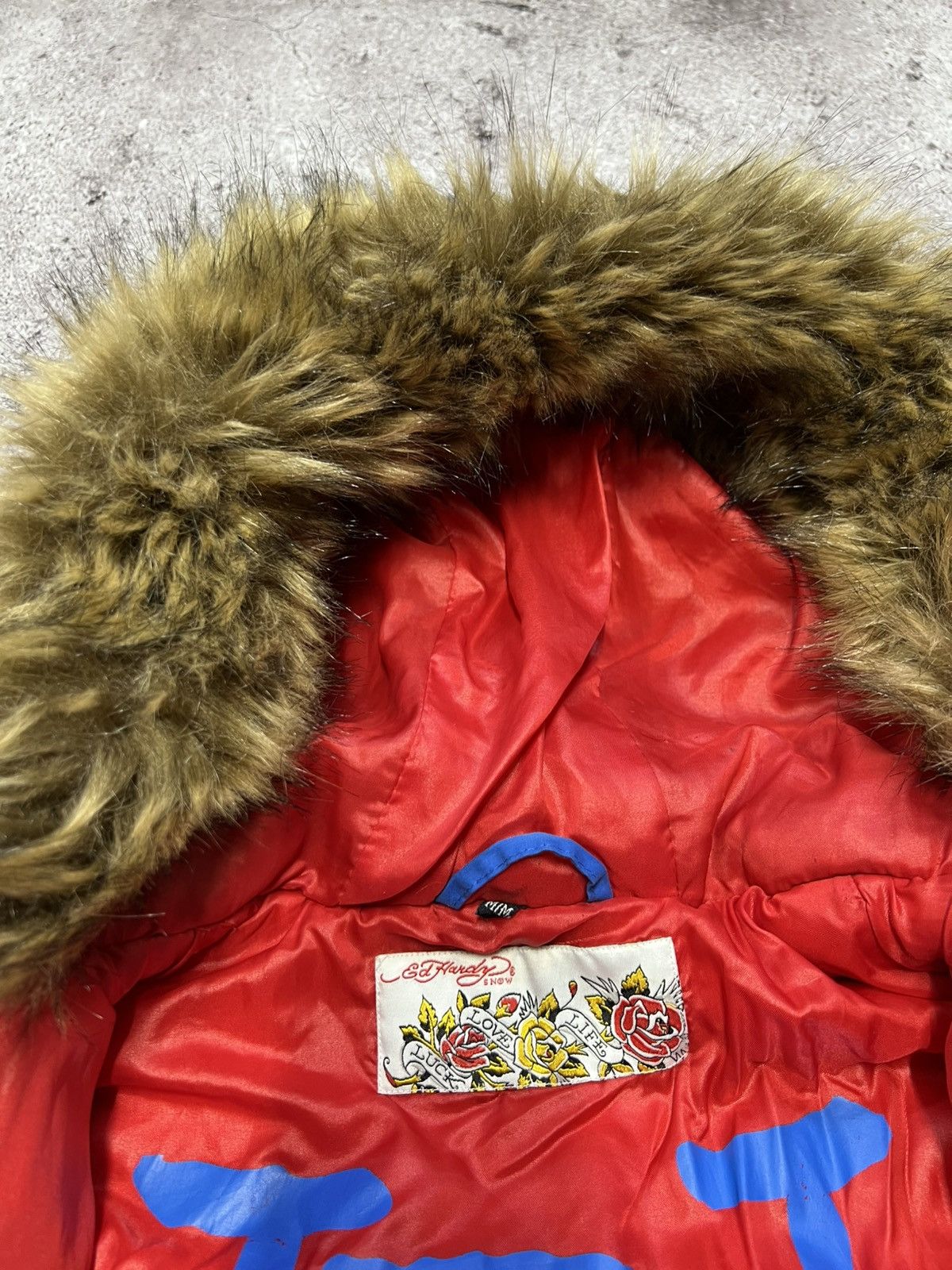 Ed Hardy Ed Hardy by Christian Audigier Embroidered Fur Bomber Jacket Size M / US 6-8 / IT 42-44 - 12 Thumbnail