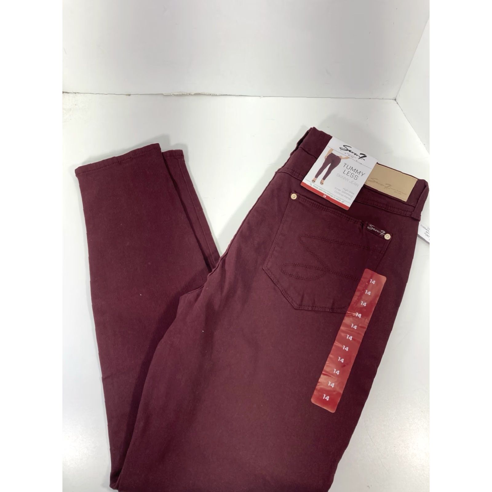 Vintage **Seven7 Women's Skinny Jeans Maroon High Rise Stretch 14 32X31 NWT** User: **Seven7 Women's Skinny Jeans Maroon High Rise Stretch Size 14 NWT** Size 36" / US 14 / IT 50 - 2 Thumbnail