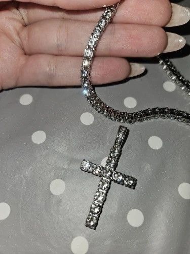 Jewelry Hip Hop Cross Pendant Necklace With 4mm Zircon Tennis Chain Size ONE SIZE - 6 Thumbnail