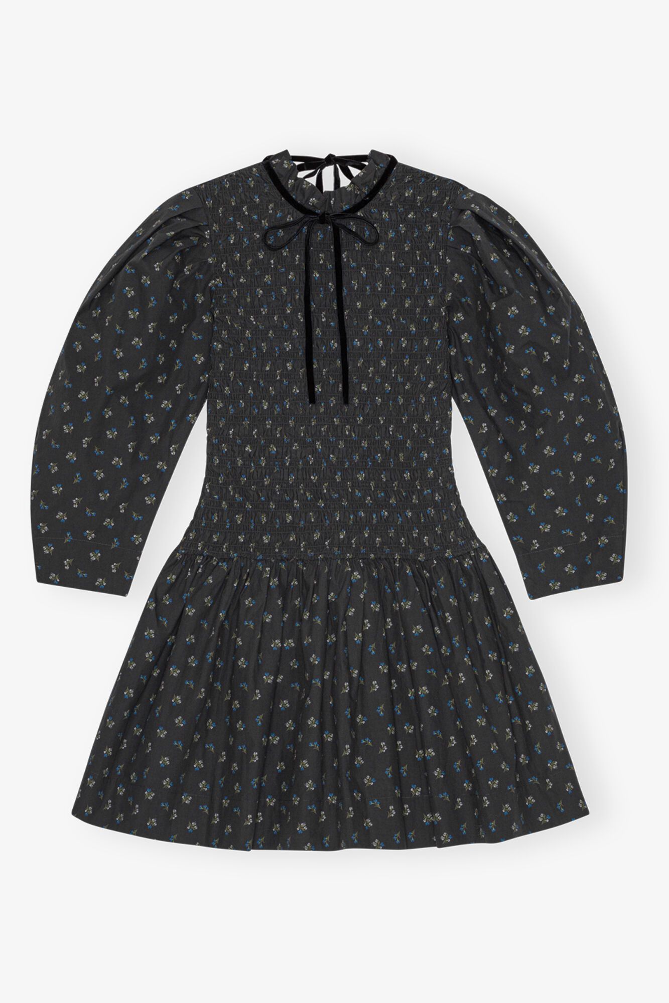 Ganni o1s22i1n0525 Printed Cotton Smock Mini Dress in Dark Grey Size XS / US 0-2 / IT 36-38 - 1 Thumbnail