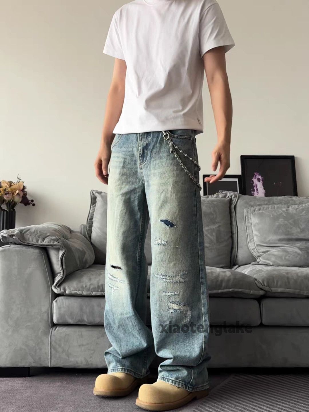 Jean × Vintage washed faded ripped damaged loose baggy jeans Size US 28 / EU 44 - 5 Thumbnail