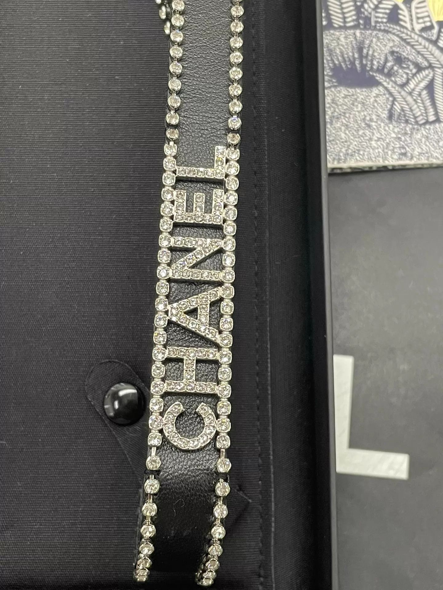 Chanel Chanel Black Crystal Logo Leather Suspenders Size ONE SIZE - 2 Thumbnail
