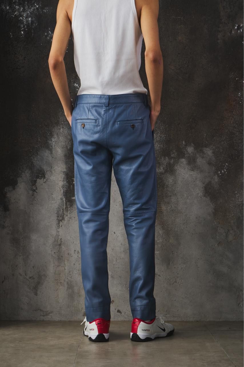 Gucci Gucci Light Blue Lambskin Leather Straight-Leg Pants Size US 34 / EU 50 - 5 Thumbnail
