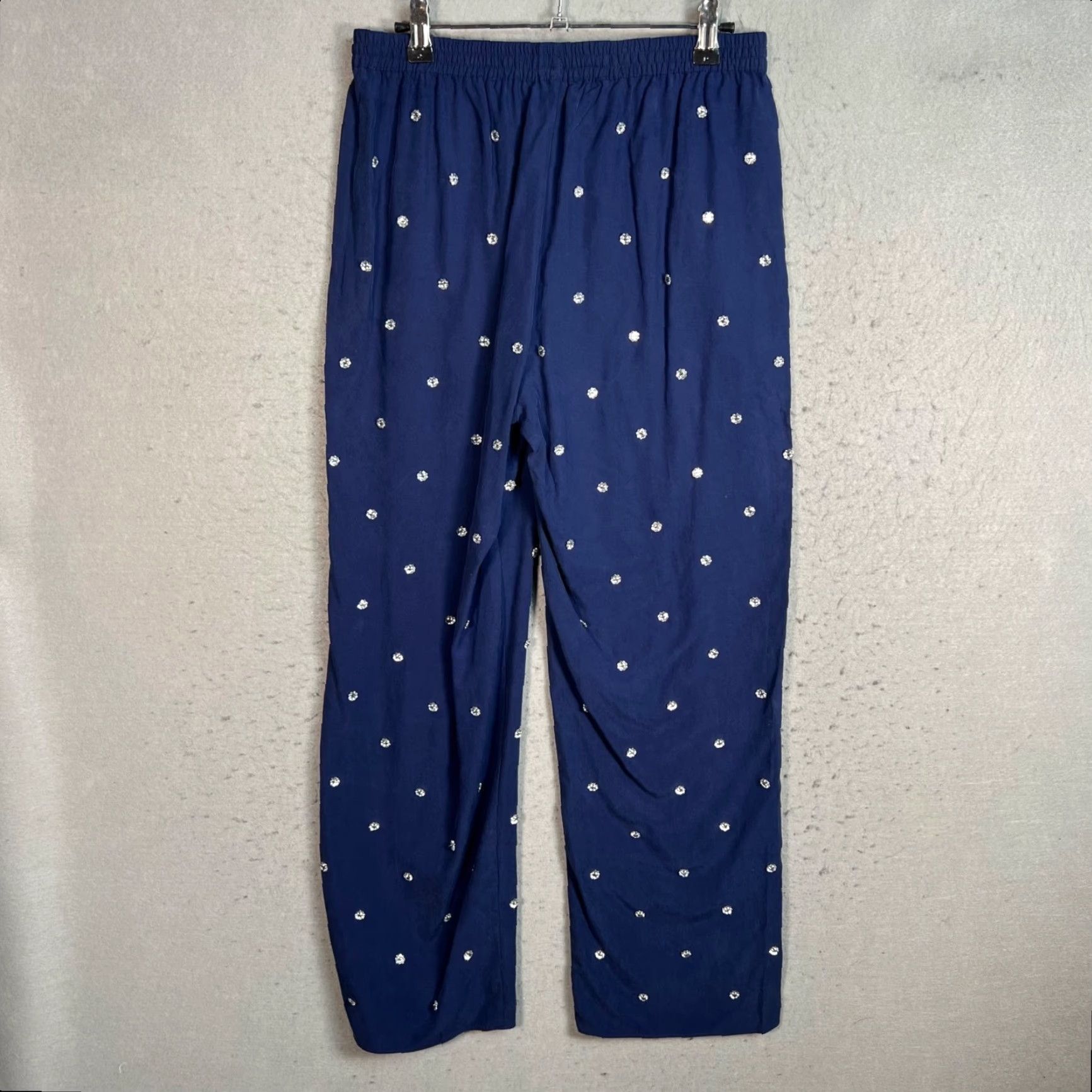 Vintage Hill House Womens Pajama Pants Blue with White Floral Embroidery S Small Adult Womens Size 28" / US 6 / IT 42 - 2 Thumbnail
