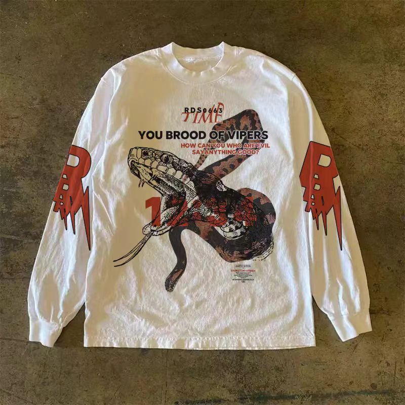 Vintage White washed retro snake print long-sleeved T-shirt Size US M / EU 48-50 / 2 - 1 Thumbnail