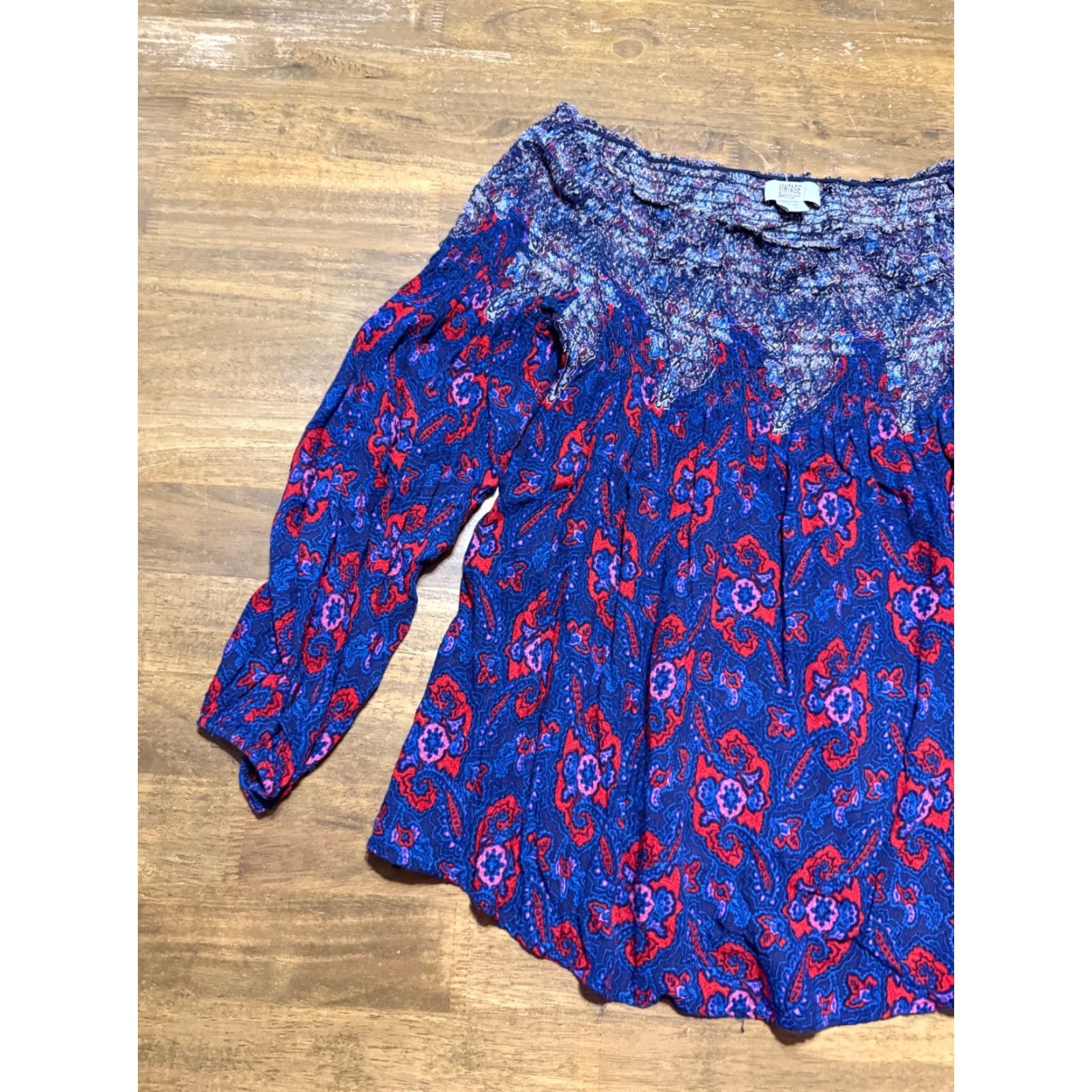 Vintage VINTAGE America Shirt Womens Large Blue Red Purple White Floral Off-shoulder Size L / US 10 / IT 46 - 3 Thumbnail