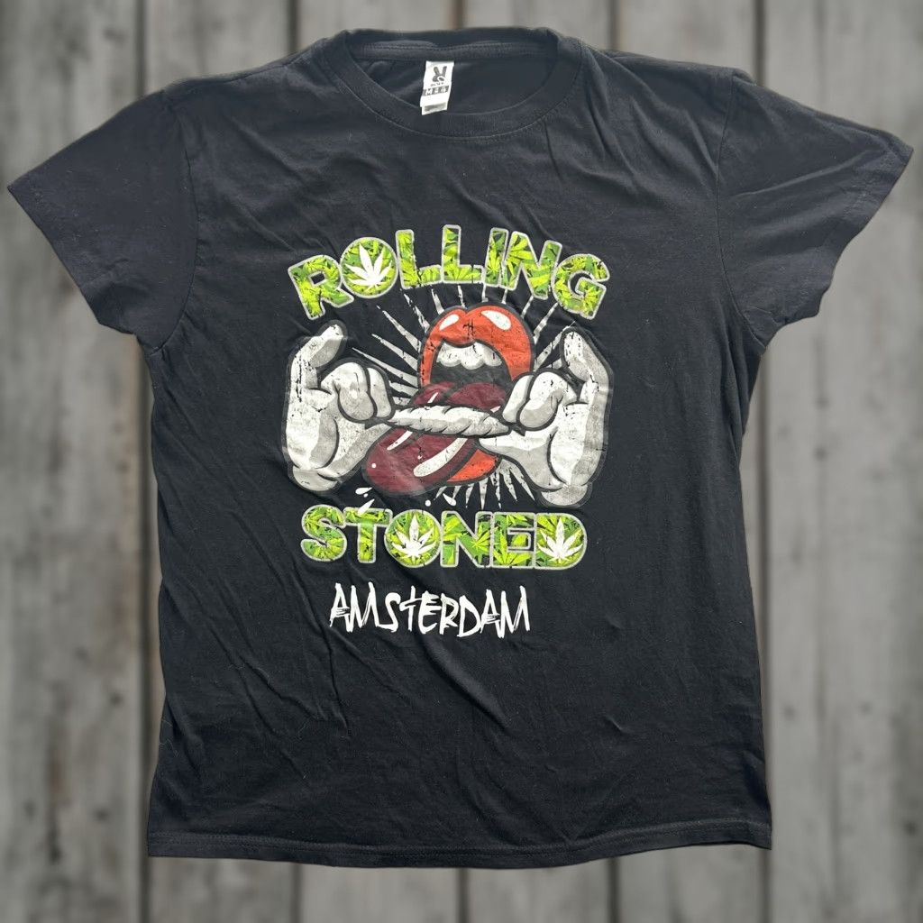 Vintage Rolling Stoned Amsterdam Shirt Mens Medium Black Graphic Rock Novelty Size US M / EU 48-50 / 2 - 1 Thumbnail
