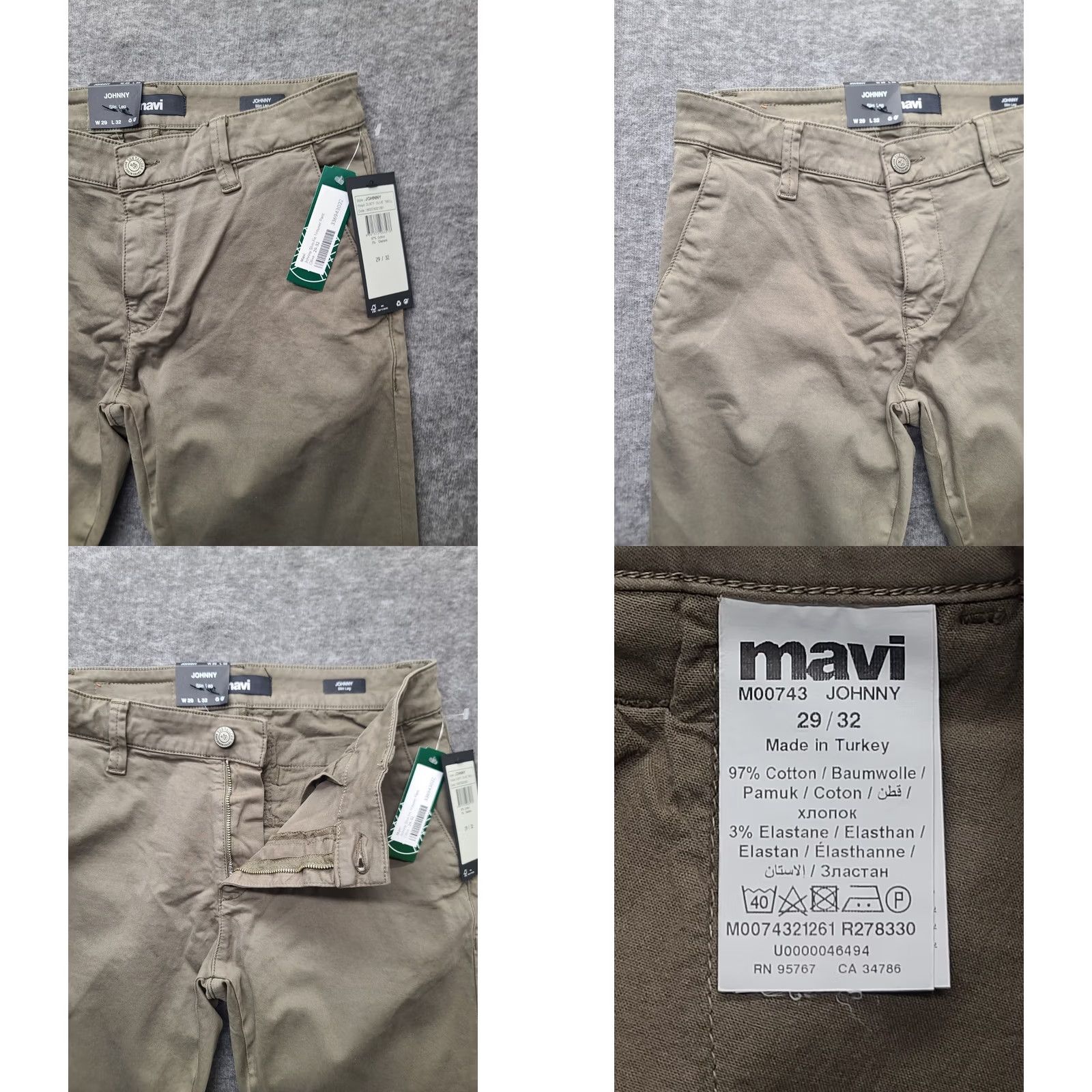 Mavi Mavi Pants Mens 29x32 Johnny Slim Fit Tapered Leg Stretch Preppy Twill Green Size US 29 - 8 Thumbnail