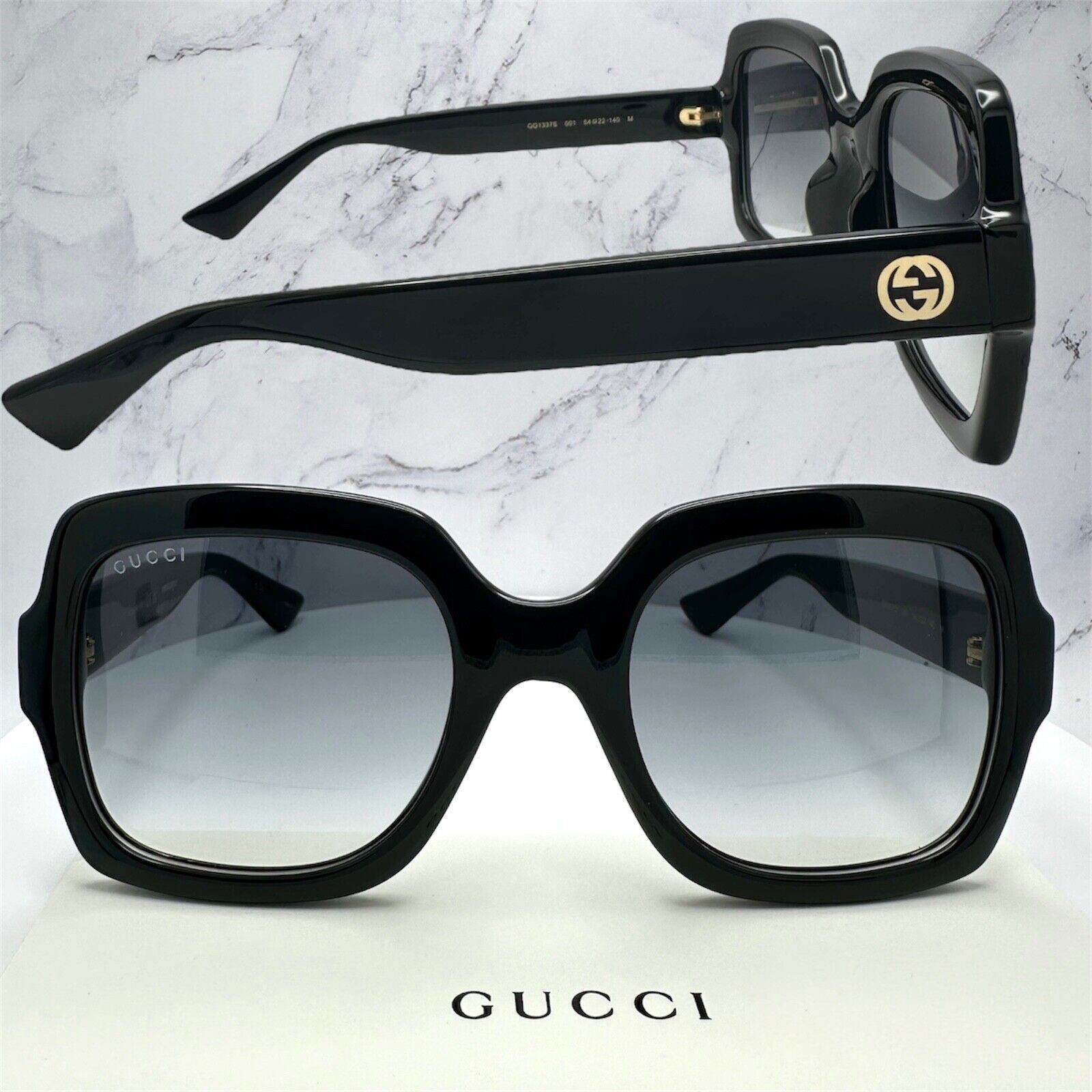 Gucci Gucci Sunglasses Black Square Womens Gold GG Logo Oversized Size ONE SIZE - 17 Thumbnail