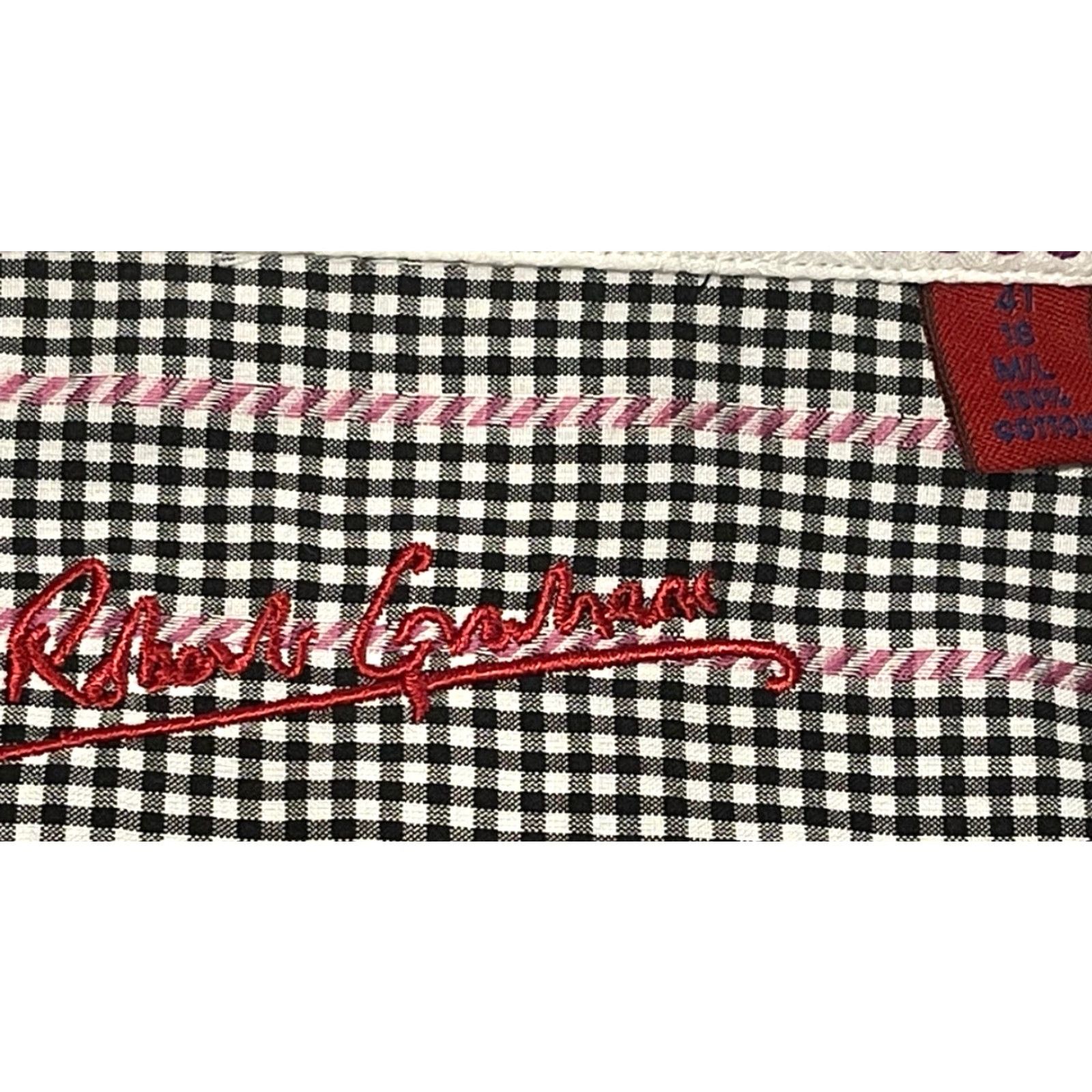 Robert Graham Robert Graham Mens Shirt Button-Up Long Sleeve Check Black White Contrasting Trim Embroidered Logo Size US M / EU 48-50 / 2 - 5 Thumbnail